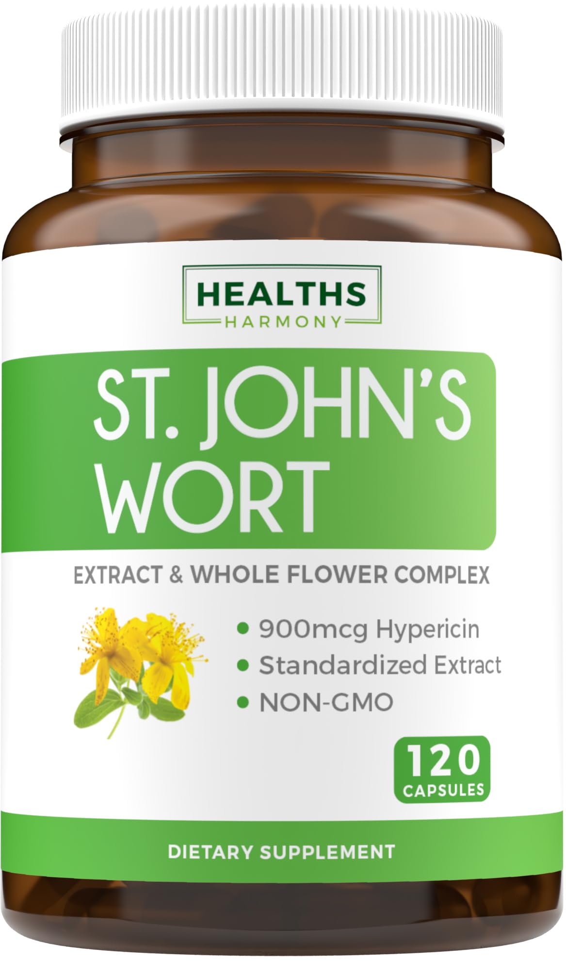 Healths Harmony cápsulas de Hierba de San Juan con hipericina 900mcg para apoyo diario del estado de ánimo.