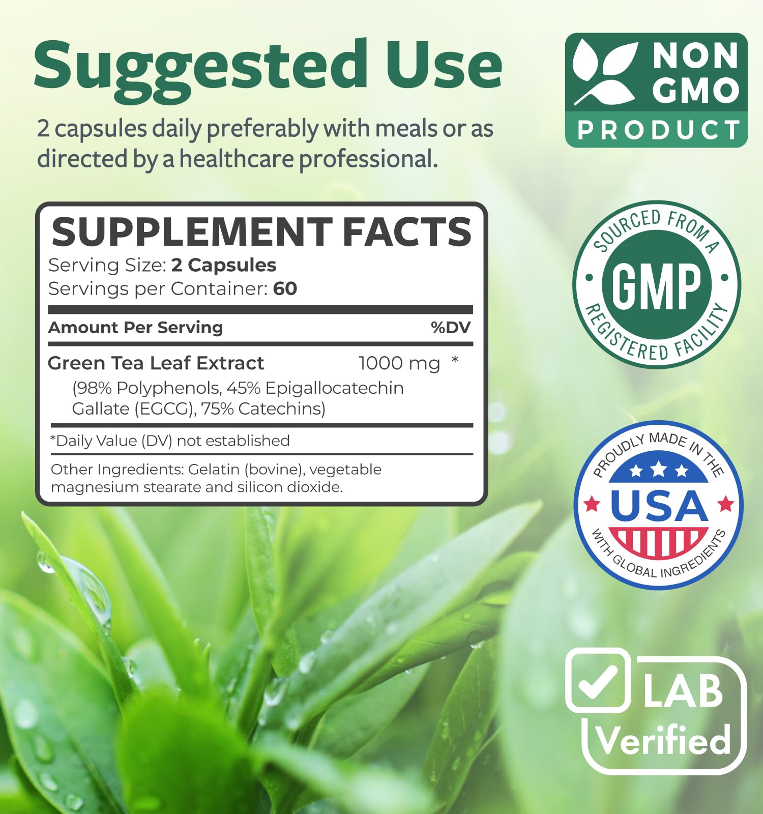 Healths Harmony EGCG cápsulas dosis de 500 mg por porción
