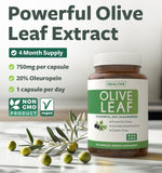 Healths Harmony etiqueta destaca oleuropeína 20% para beneficios potenciales.
