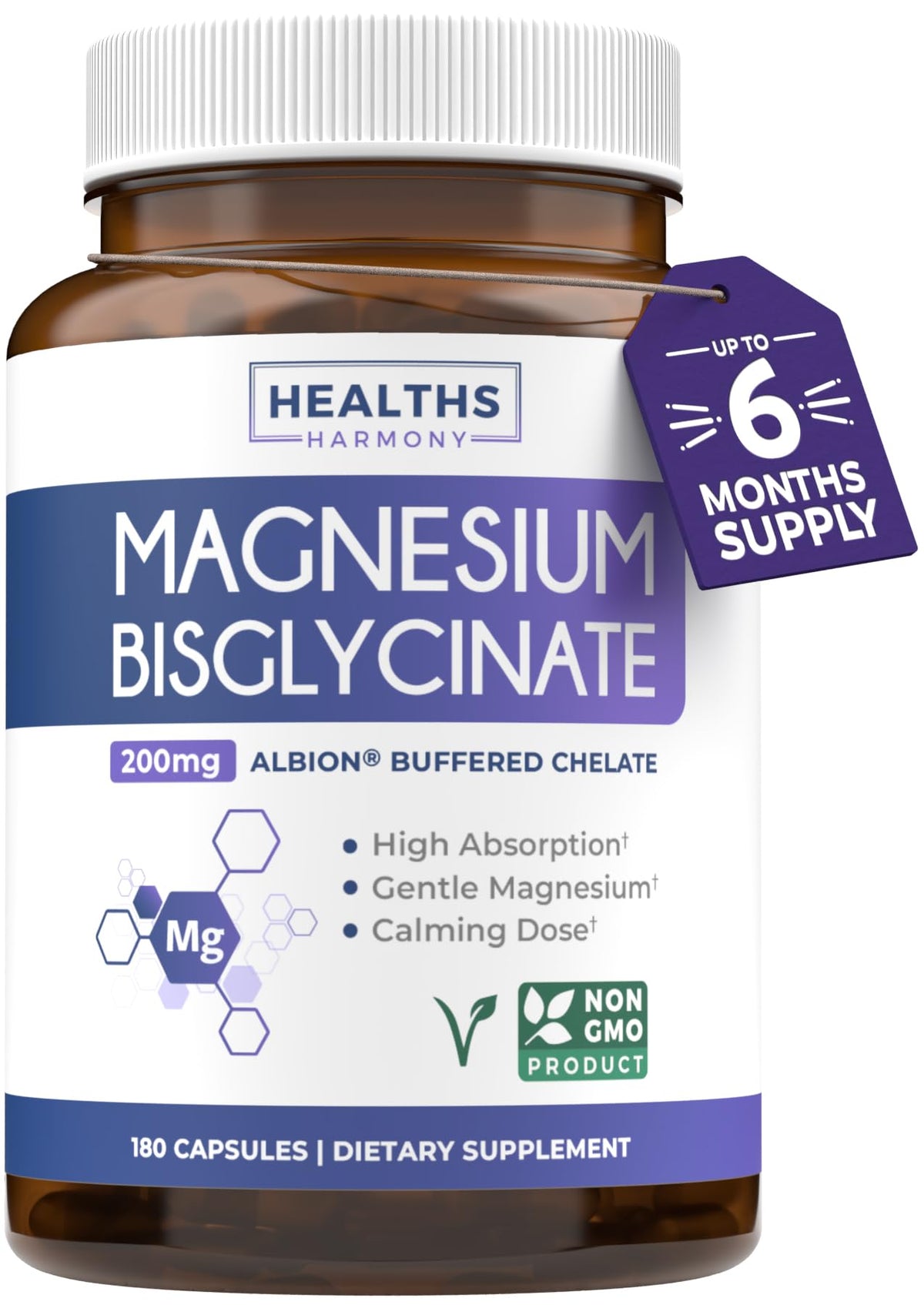 Healths Harmony magnesium bisglicinato: cápsulas para relajación potencial y bienestar diario.