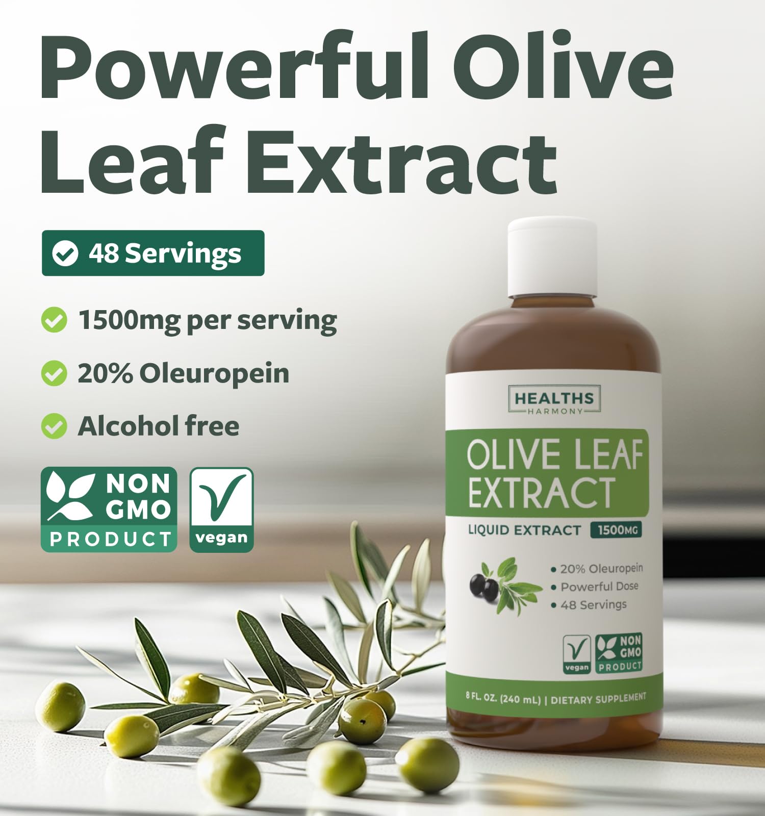 Healths Harmony Oleuropeína 20% en extracto de olivo, uso diario posible.