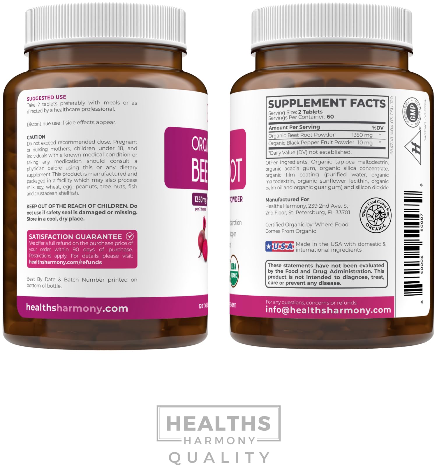 Healths Harmony Remolacha Orgánica, certificación cGMP y fabricación en EE. UU.