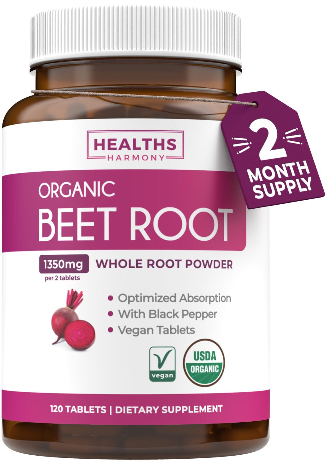 Healths Harmony Remolacha Orgánica, frente al envase, energía diaria sin sabor.