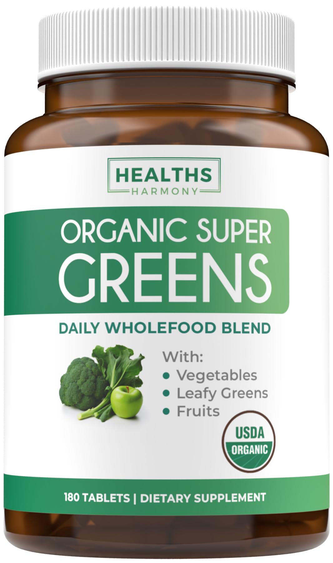 Healths Harmony Super Greens tablets frente a la caja, inicio fácil de la rutina diaria