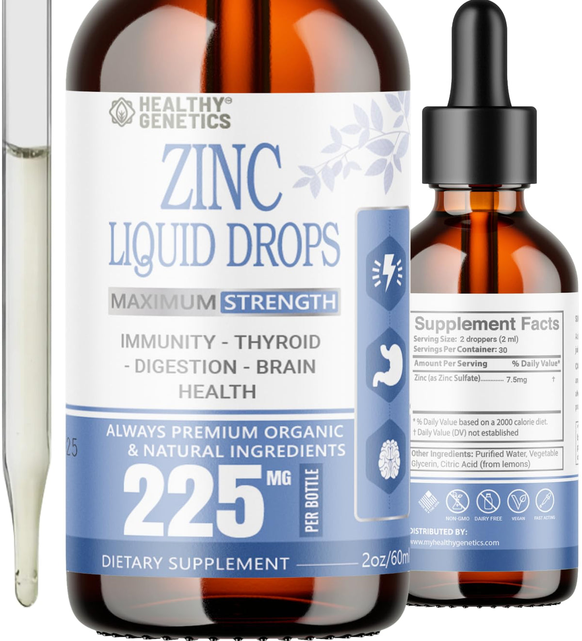 Healthy Genetics zinc líquido para niños, sabor agradable, apoya la inmunidad