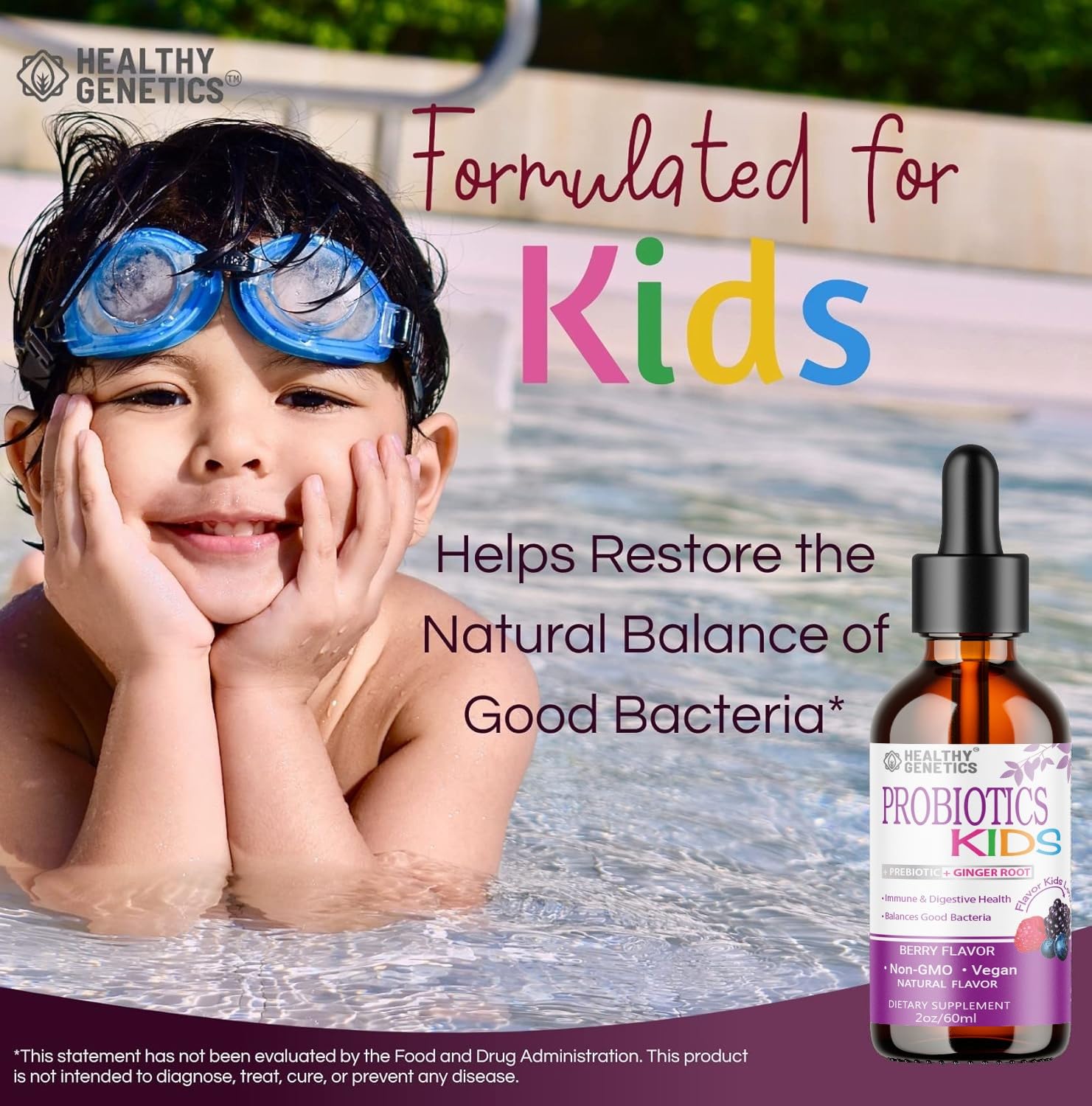 Gotas de Healthy Genetics Probioticos líquidos con jengibre para el confort estomacal