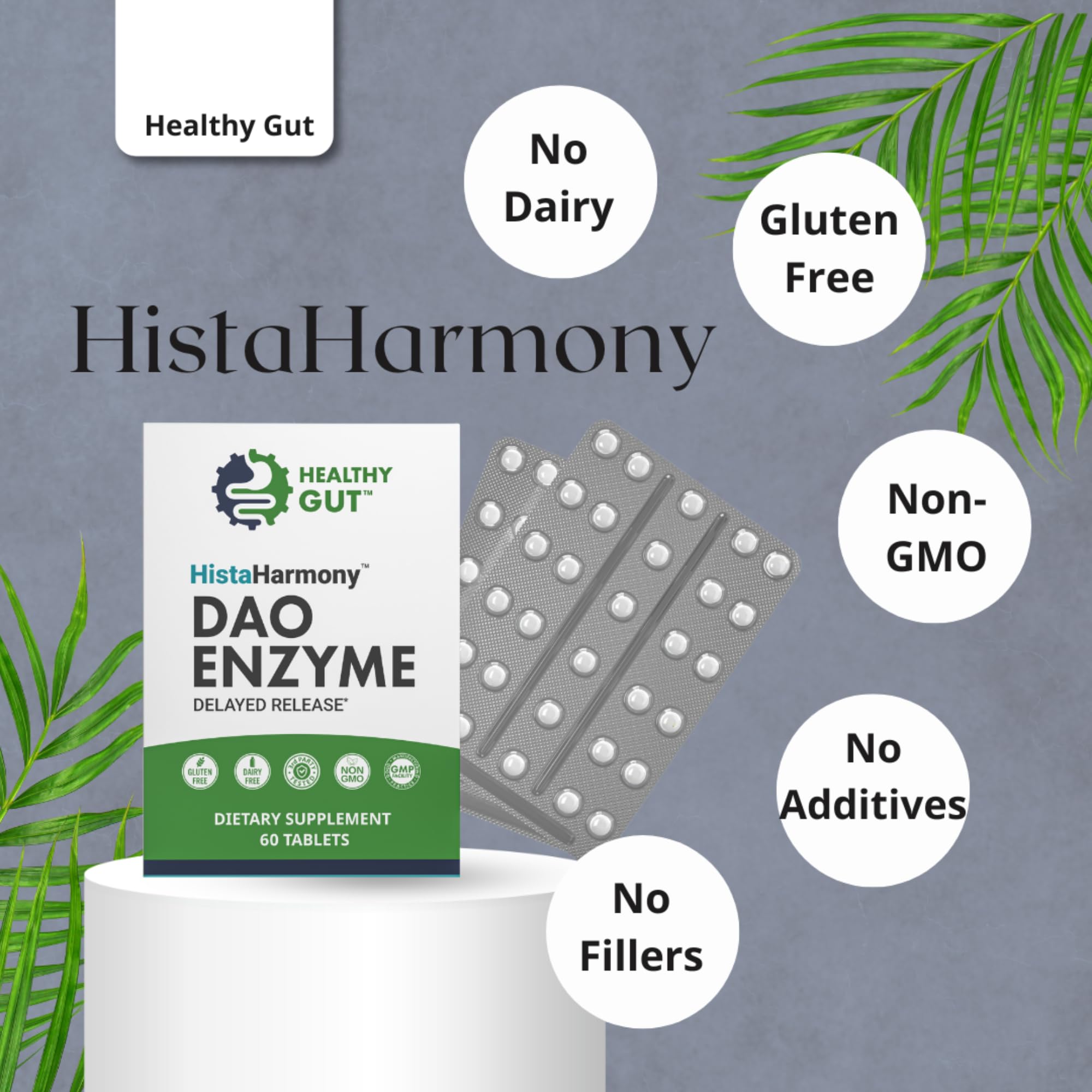Healthy Gut HistaHarmony: etiqueta frontal clara e informativa.
