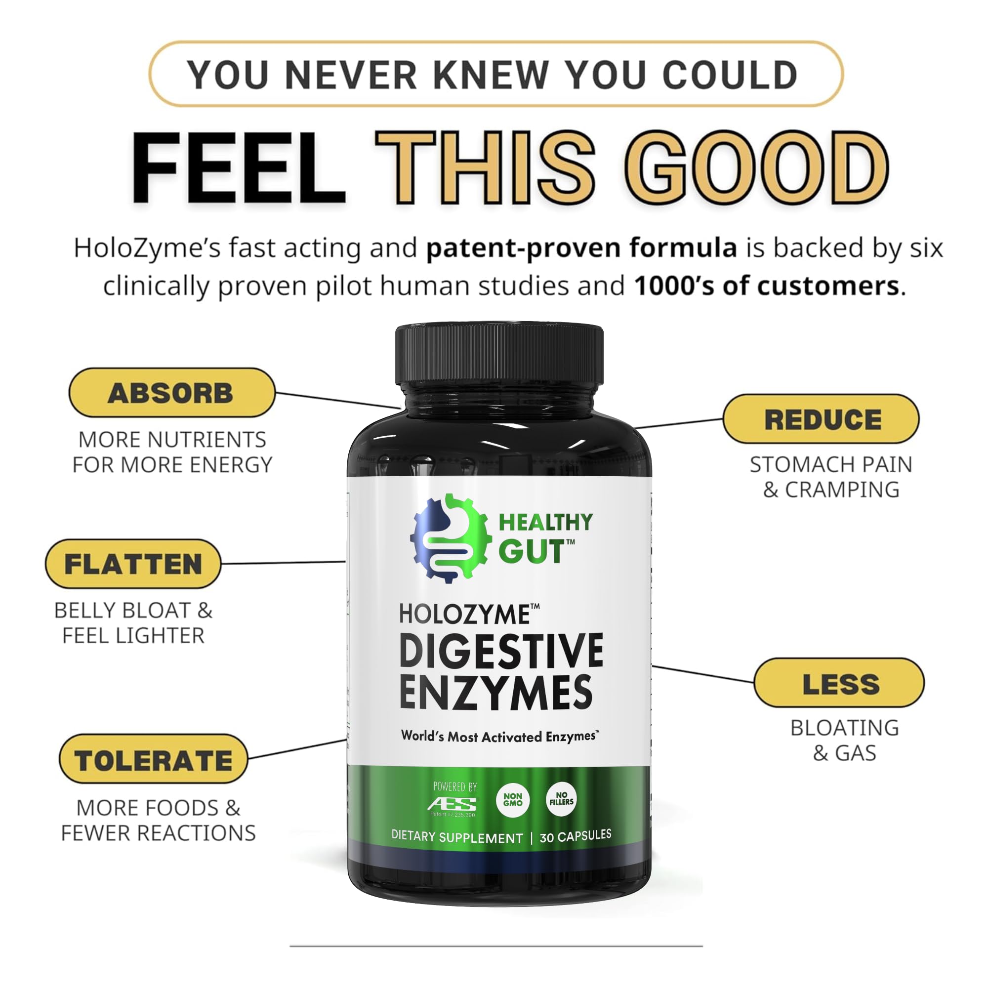 Textura suave de las cápsulas de Healthy Gut HoloZyme Max