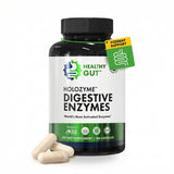 Healthy Gut HoloZyme Max en empaque frontal para apoyar la digestión diaria.
