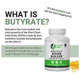 Healthy Gut Tributyrin-X: cápsulas en la mano para uso cómodo en casa.