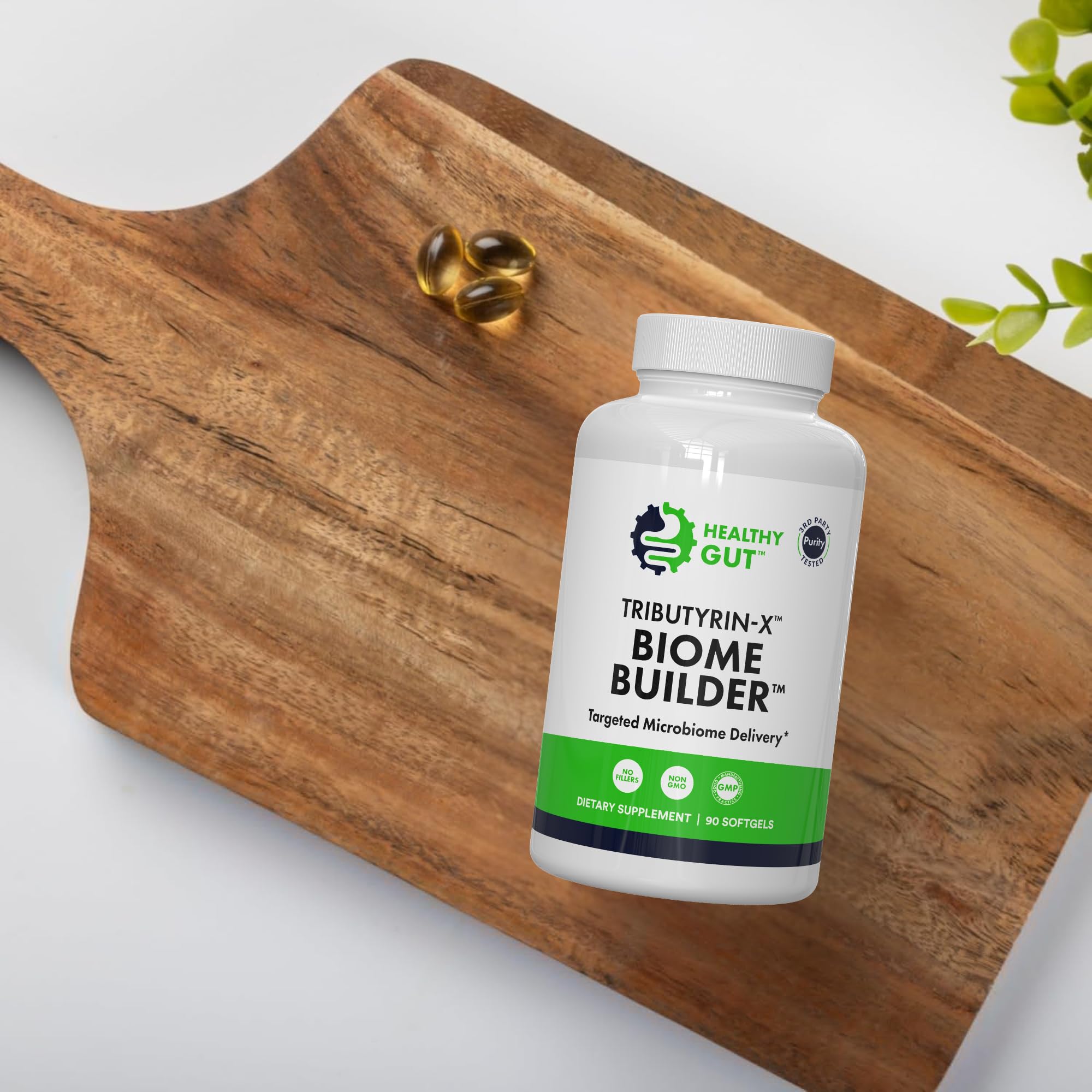 Tapa de seguridad de Healthy Gut Tributyrin-X para conservar la calidad.