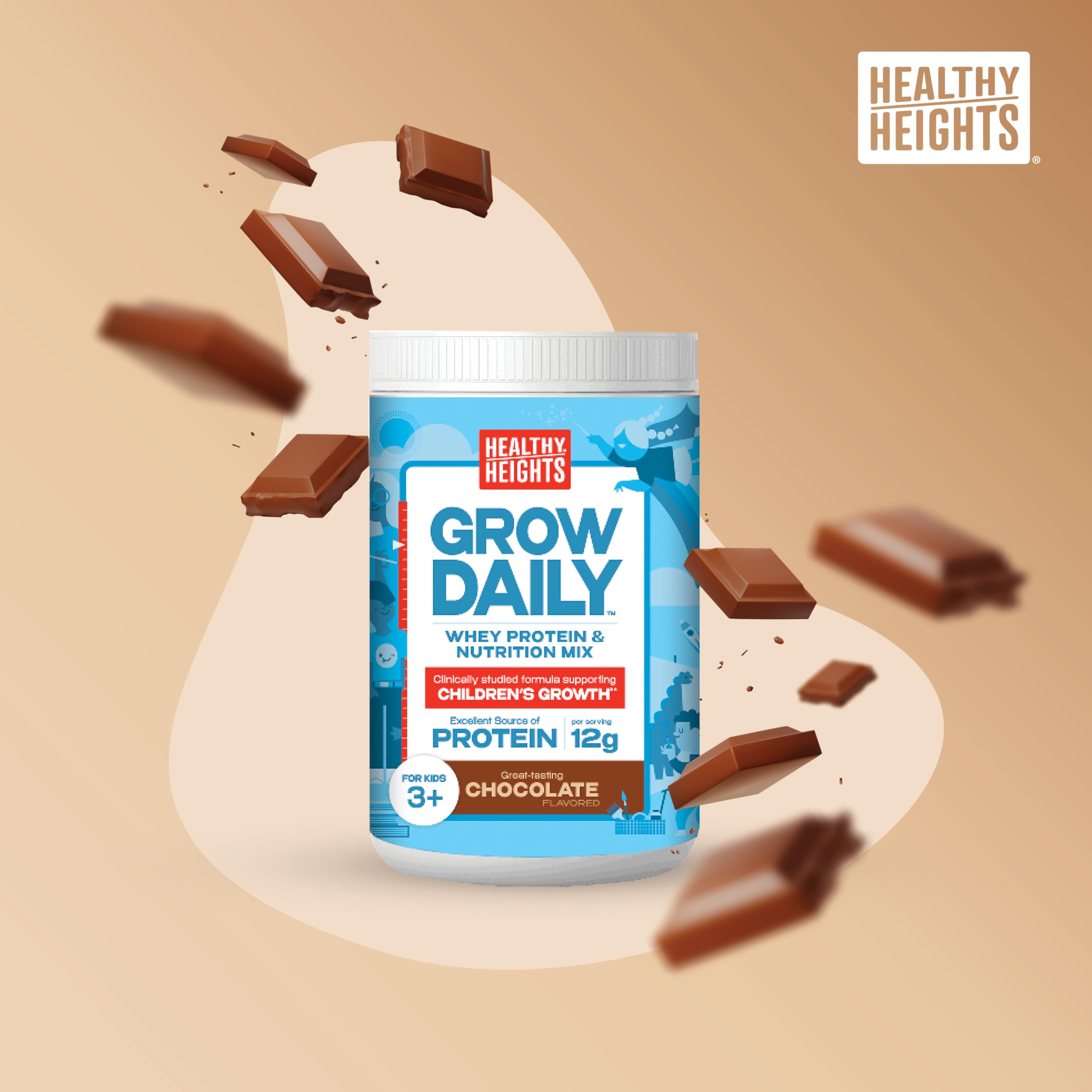 Healthy Heights batido de chocolate para niños, merienda rápida.