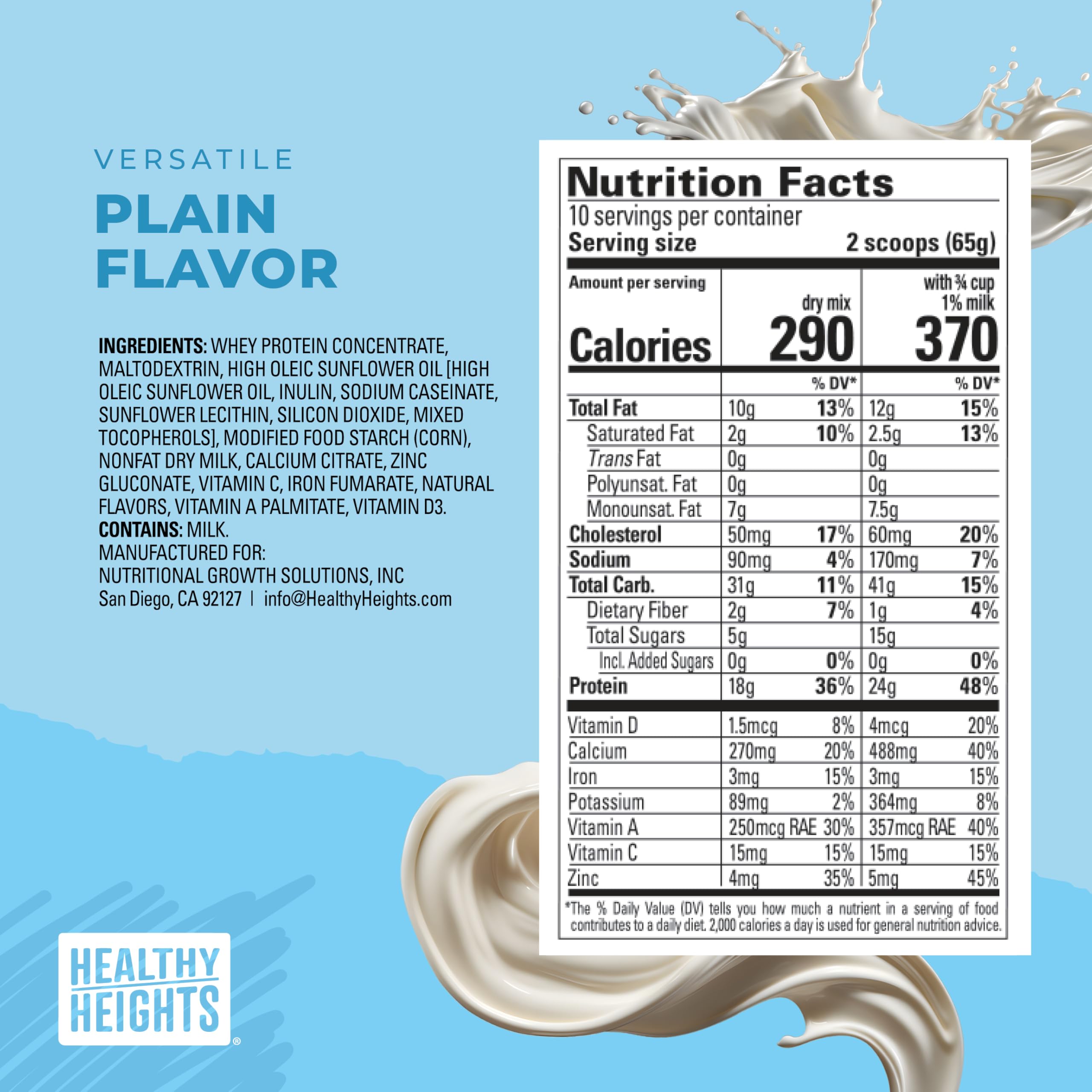 Healthy Heights Grow Daily desayuno y merienda con proteína para niños