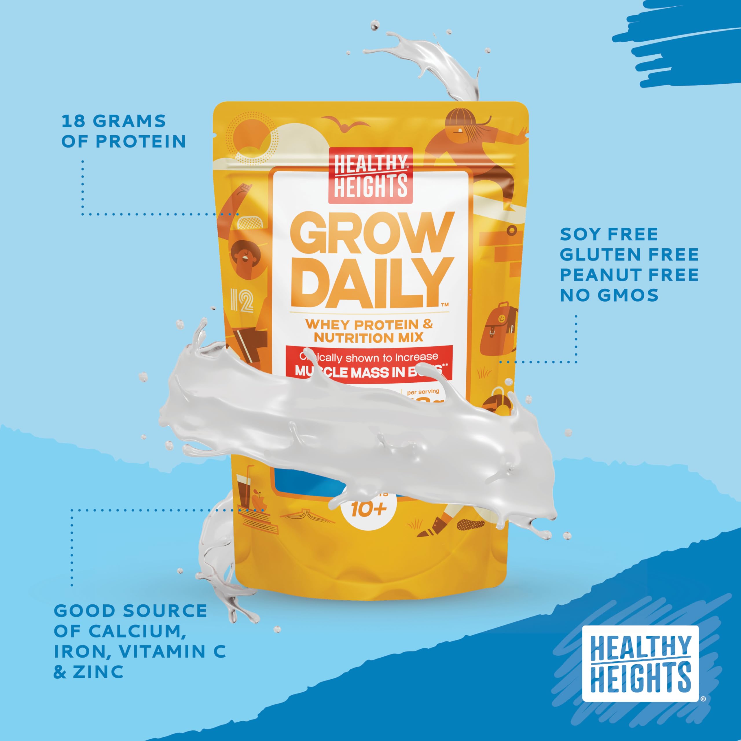 Healthy Heights Grow Daily mezcla whey 18 g por porción para crecimiento