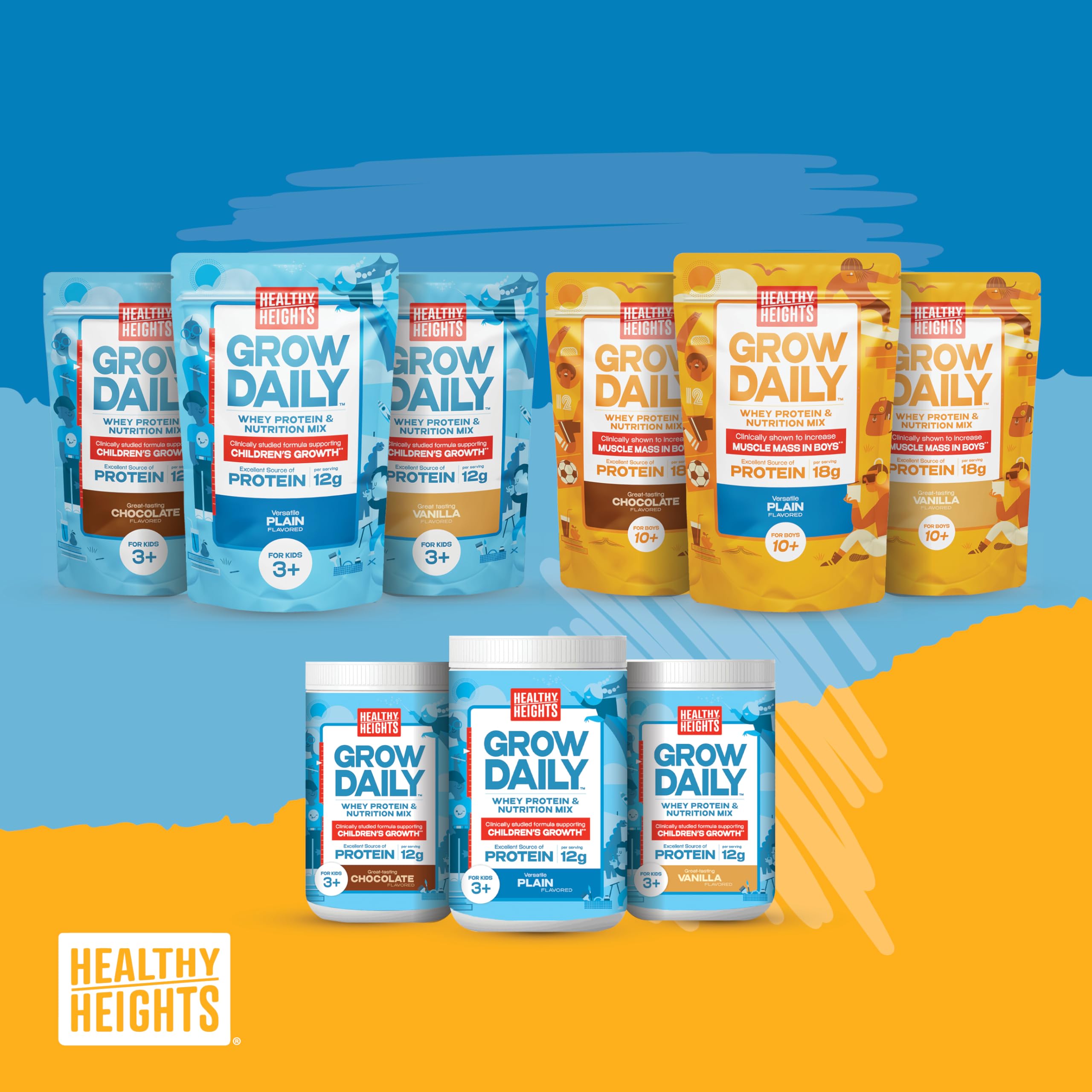 Healthy Heights Grow Daily en vaso batido proteico para niños