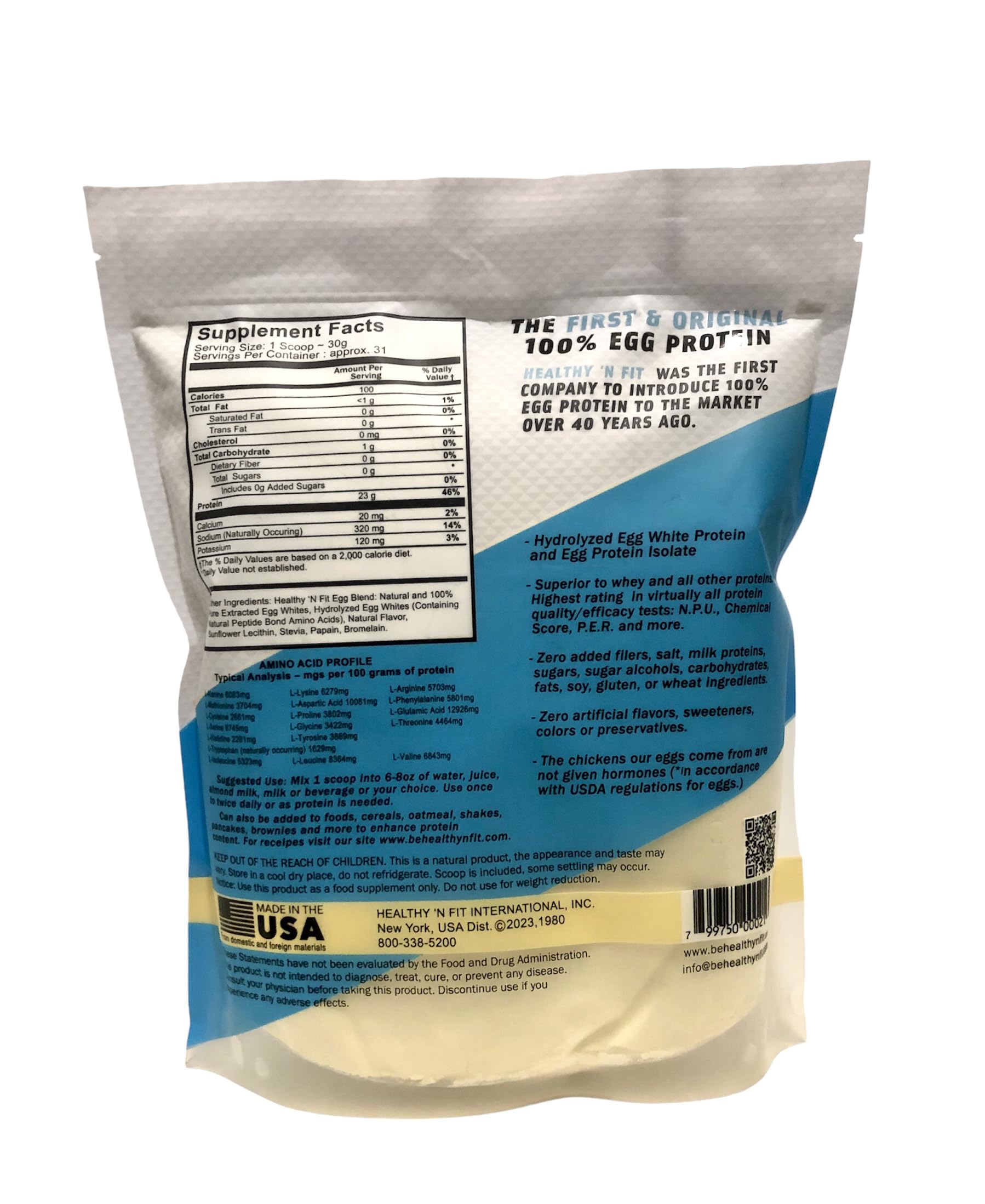 Cucharada de Healthy 'N Fit proteína de huevo vainilla para mezclar rápido.