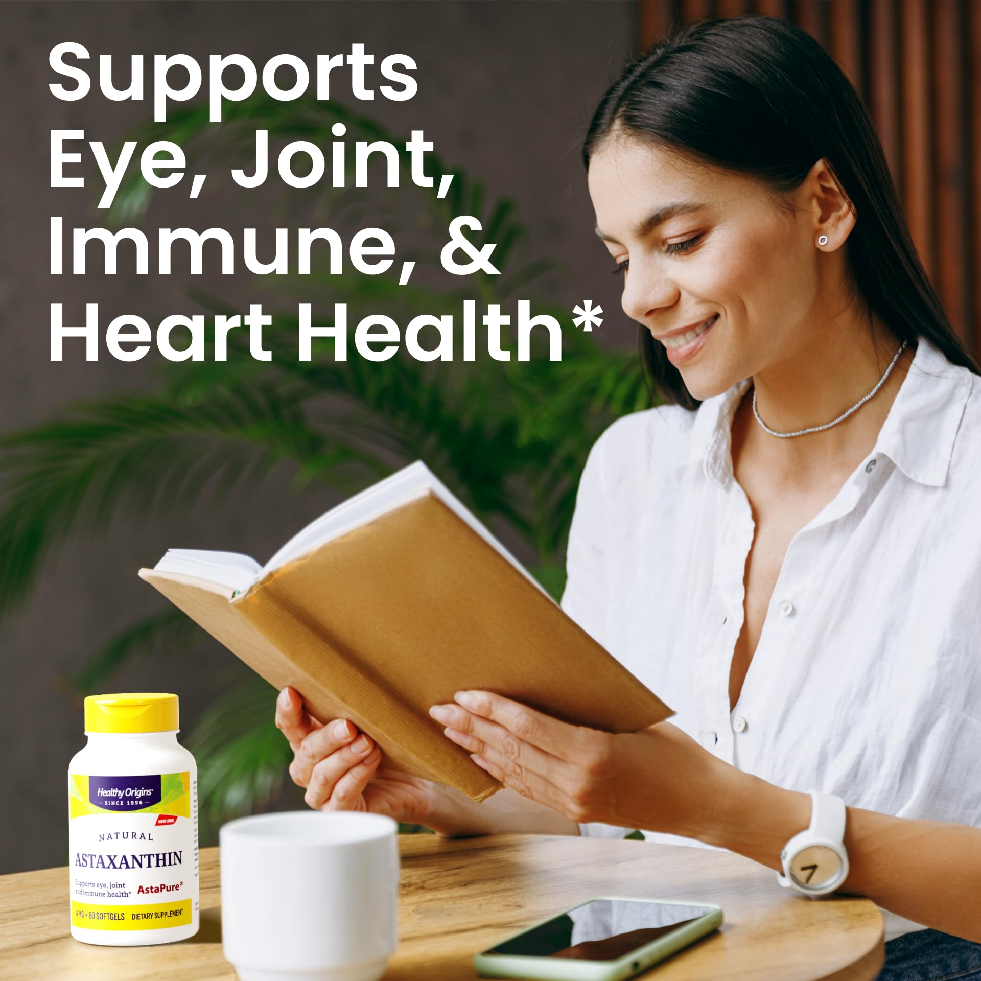 Healthy Origins Astaxantina - etiqueta con información de ingredientes y seguridad.