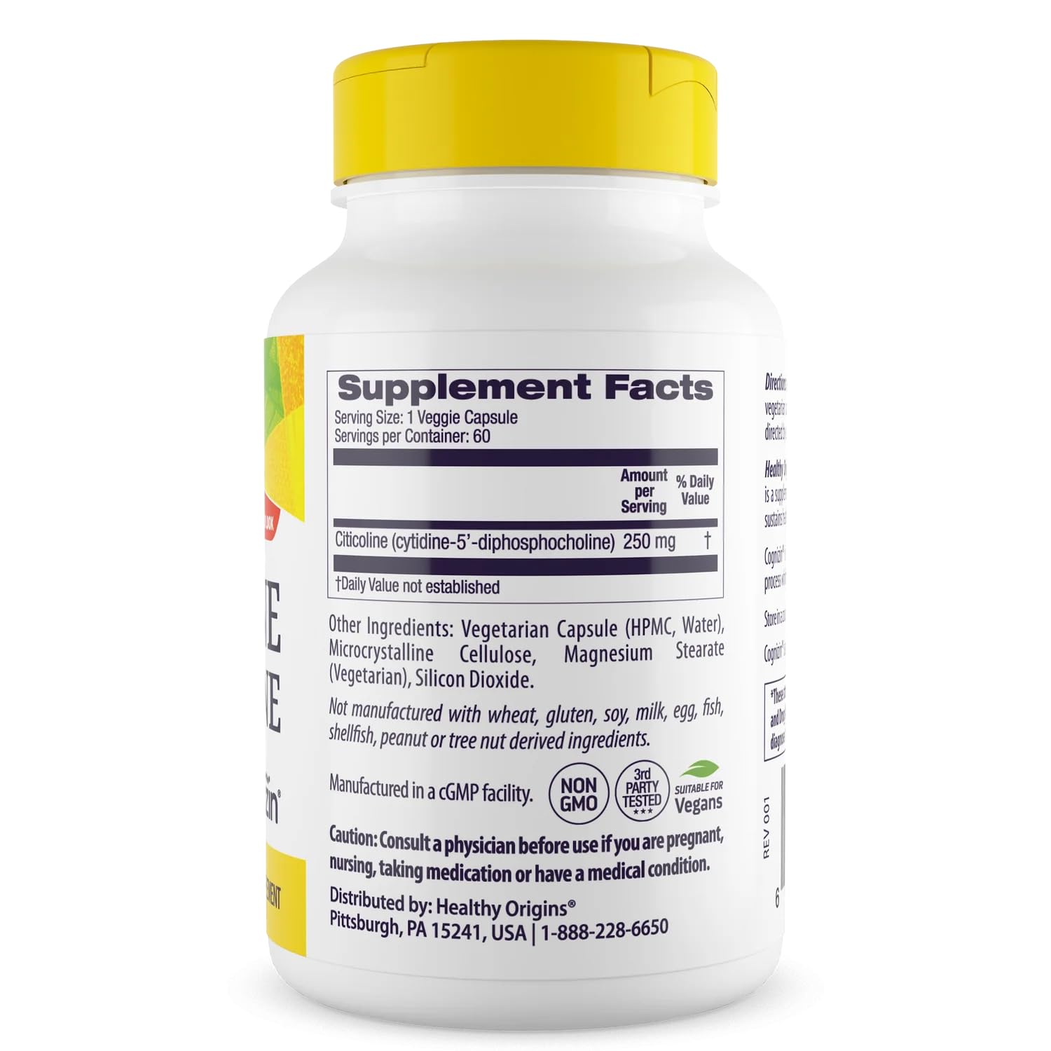 Etiqueta Cognizin de Healthy Origins con citicolina y calidad