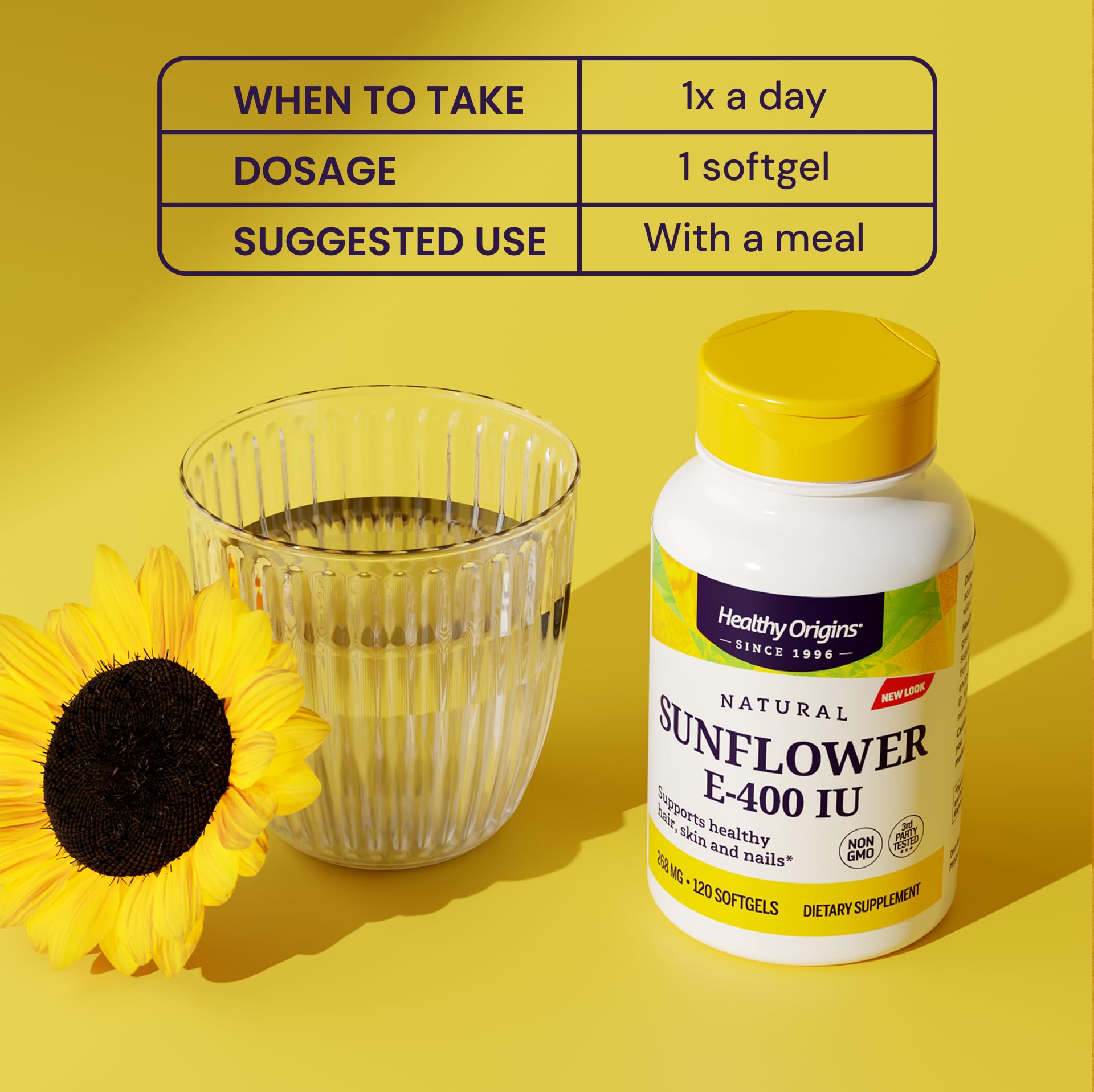 Healthy Origins Vitamina E de Girasol 400 UI, etiqueta IP Non-GMO y trazabilidad de ingredientes