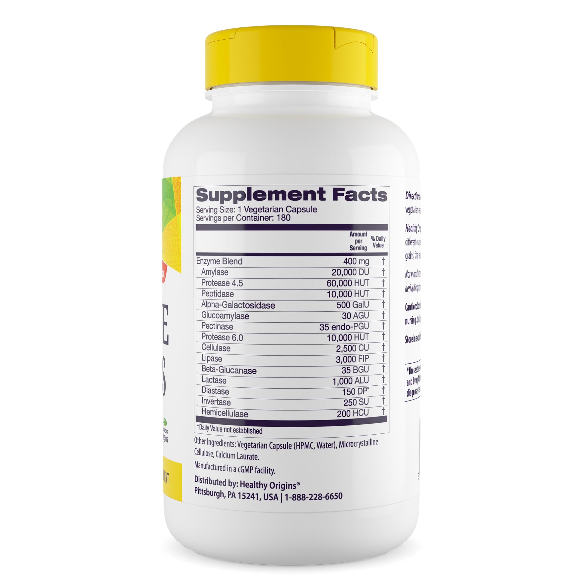 Healthy Origins etiqueta legible, libre de OGM y gluten, para elegir suplementos con facilidad.