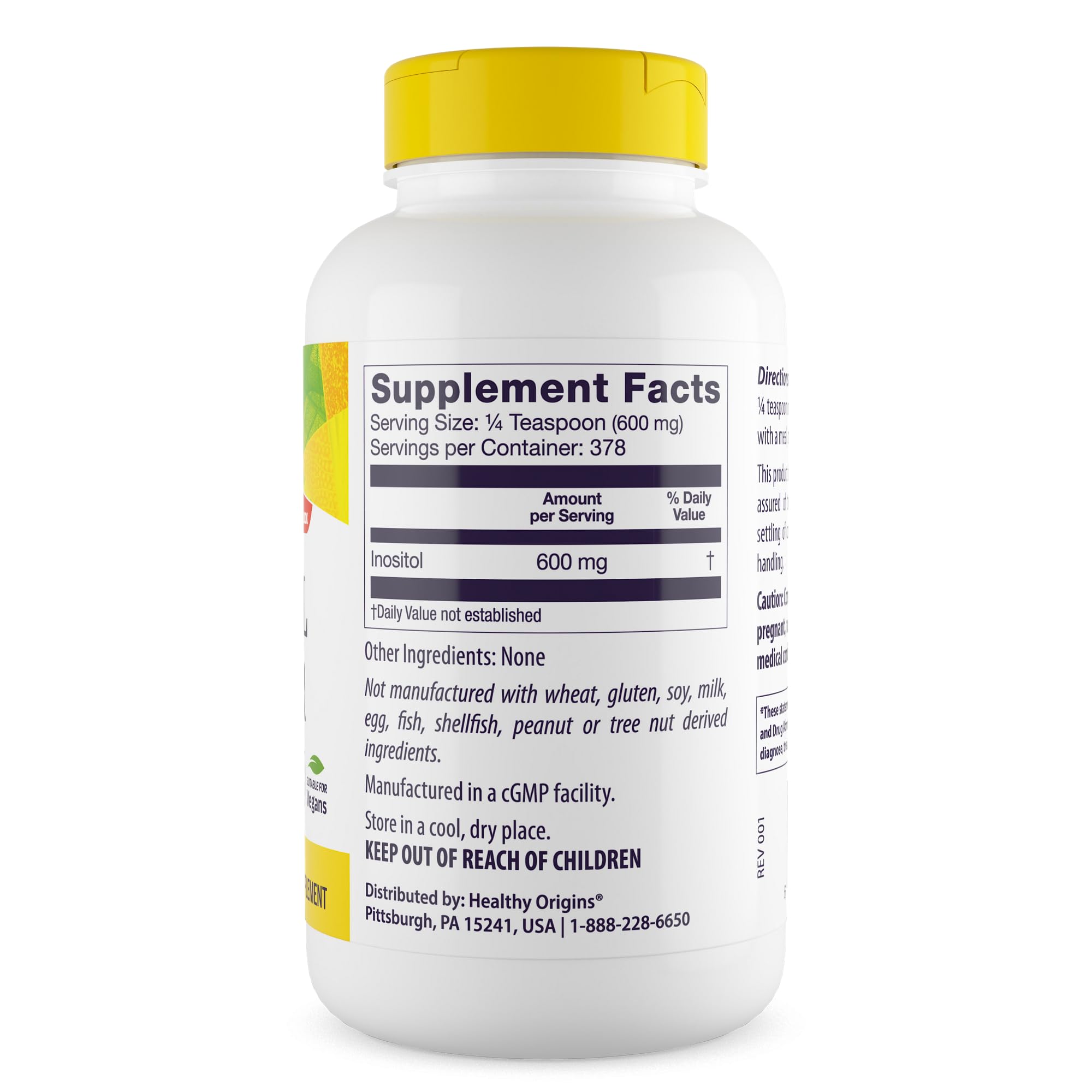 Healthy Origins Inositol en polvo, mezcla fácil para bebidas