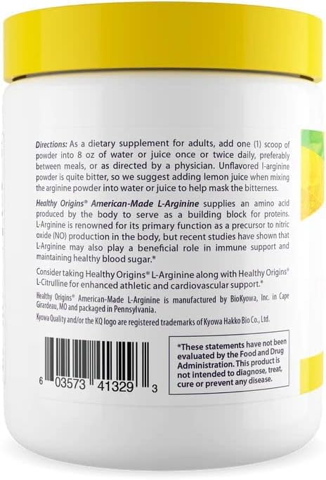 Healthy Origins L-Arginina cápsulas para soporte muscular diario.