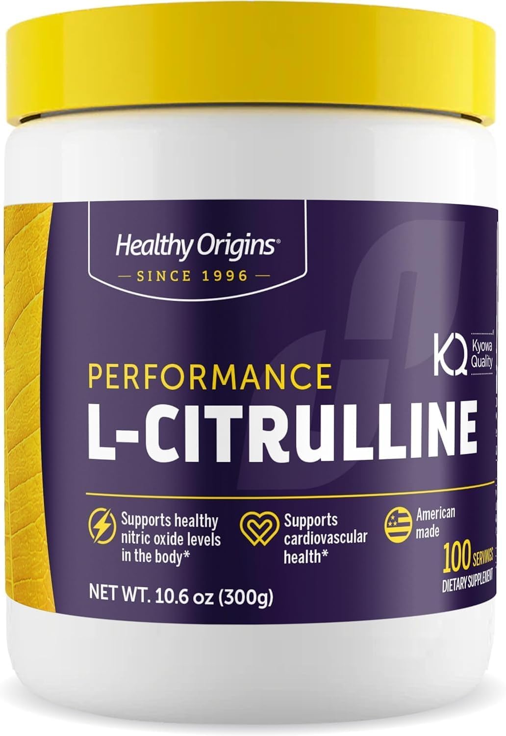 Healthy Origins L-Citrulline: botella visible para apoyo al rendimiento atlético.