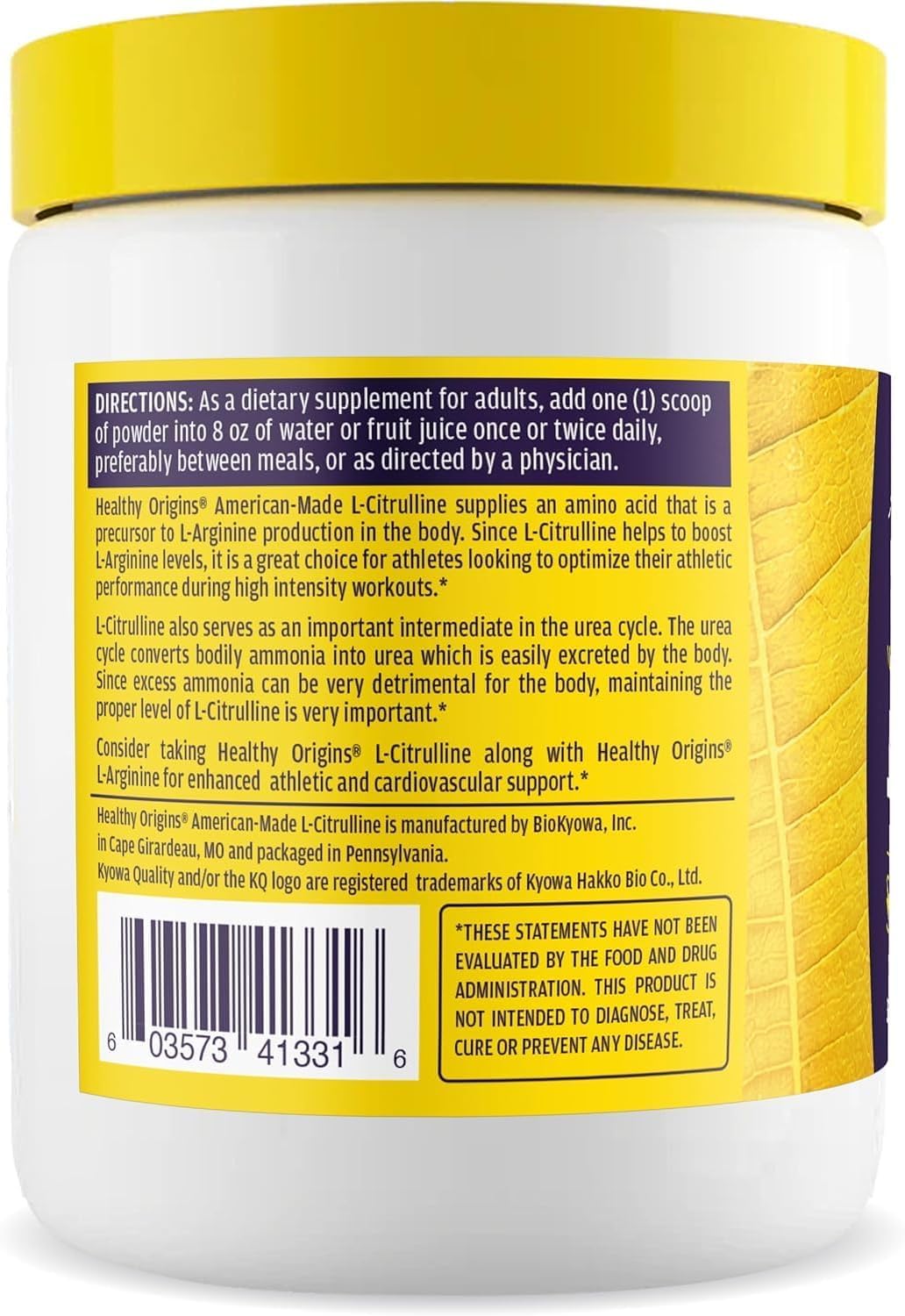 Healthy Origins L-Citrulline: cápsulas en primer plano para energía sostenida.