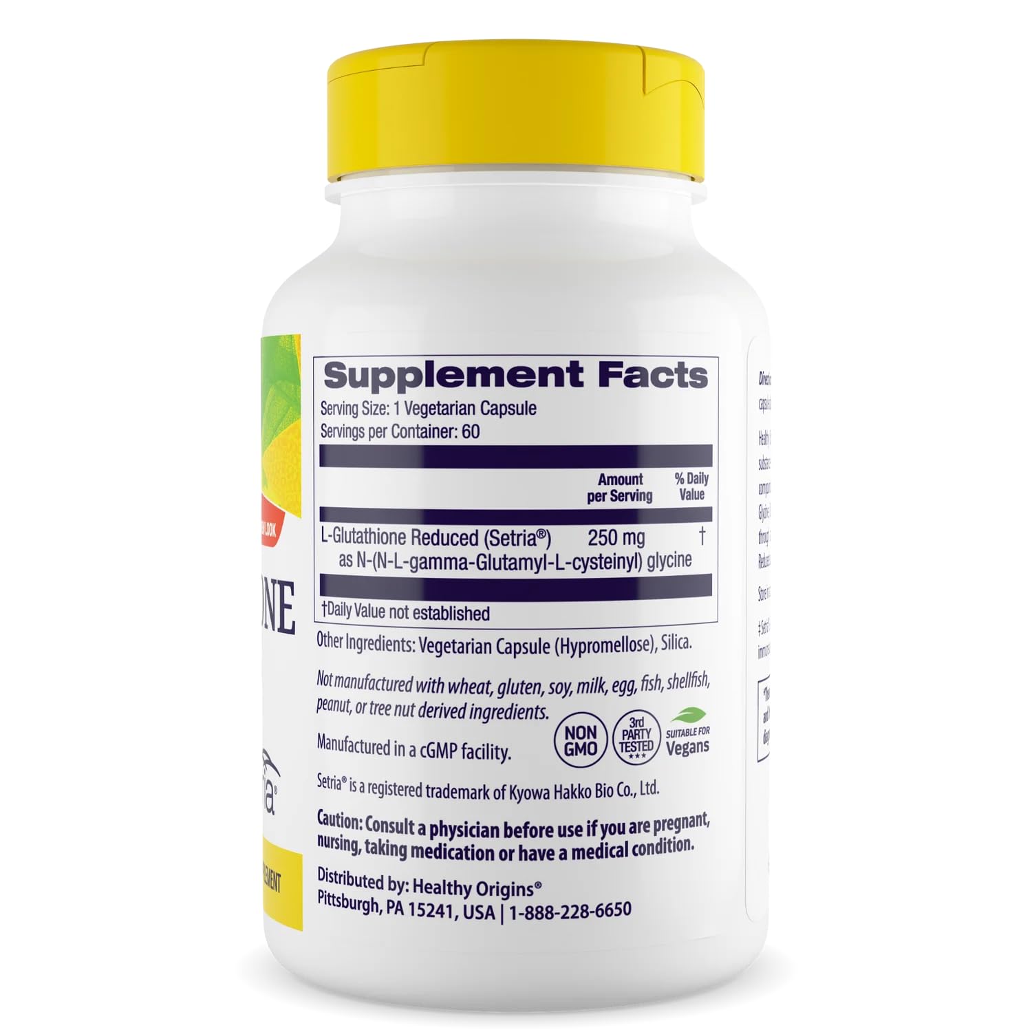 Healthy Origins L-Glutathione 250 mg, cápsulas vegetales, desintoxicación natural.