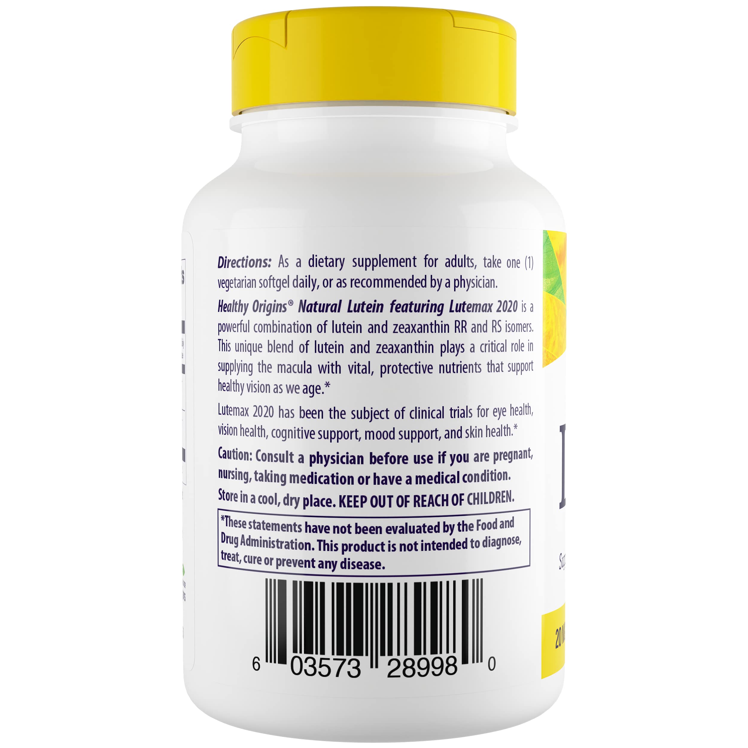Healthy Origins Luteína 20 mg, cápsulas veganas, protección de la retina.