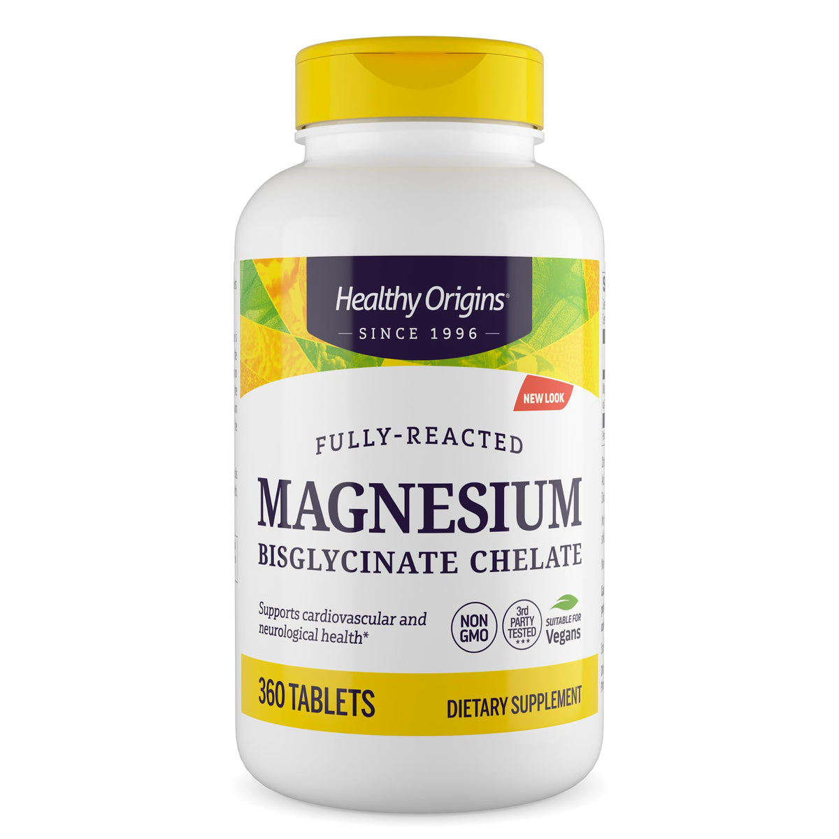 Healthy Origins Magnesio Bisglicinato, botella en vista, posible apoyo a la relajación y al bienestar diario