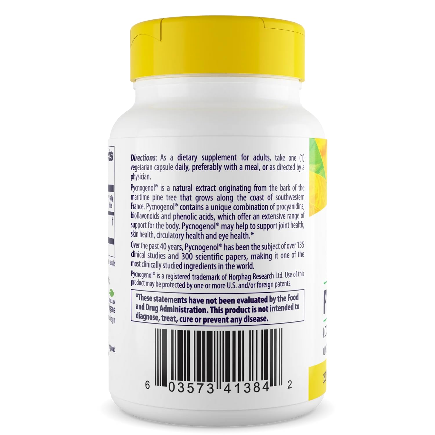 Healthy Origins Pycnogenol 150 mg etiqueta frontal, origen natural y calidad.