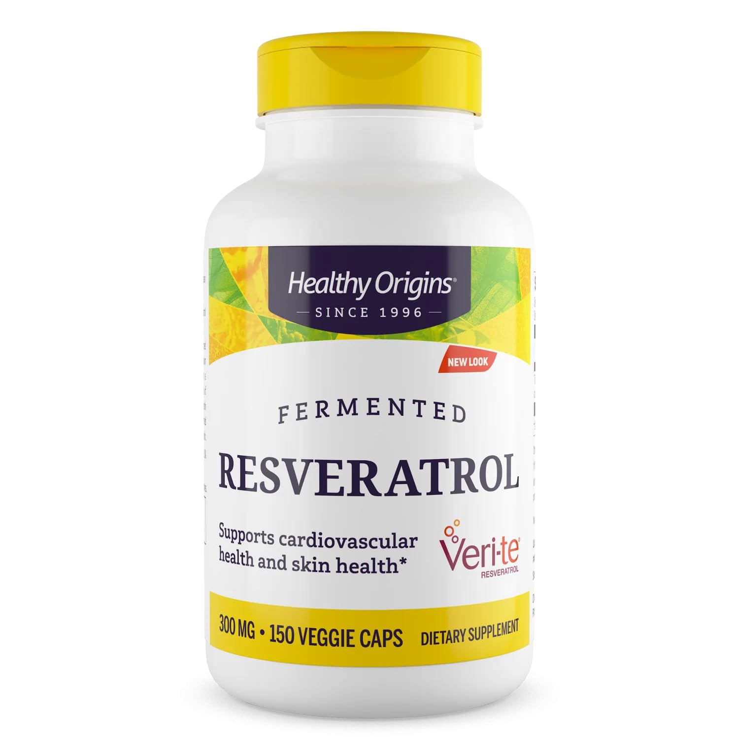 Healthy Origins Resveratrol Fermentado: botella para uso diario y apoyo antioxidante potencial.