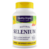 Healthy Origins SelenoExcell botella con texto claro sobre salud celular y defensa inmune.