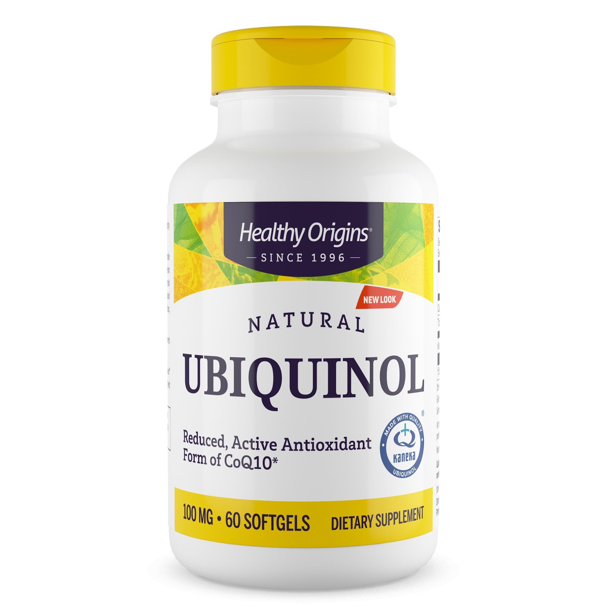 Healthy Origins Ubiquinol 100 mg en botella blanda para apoyo diario de energía.