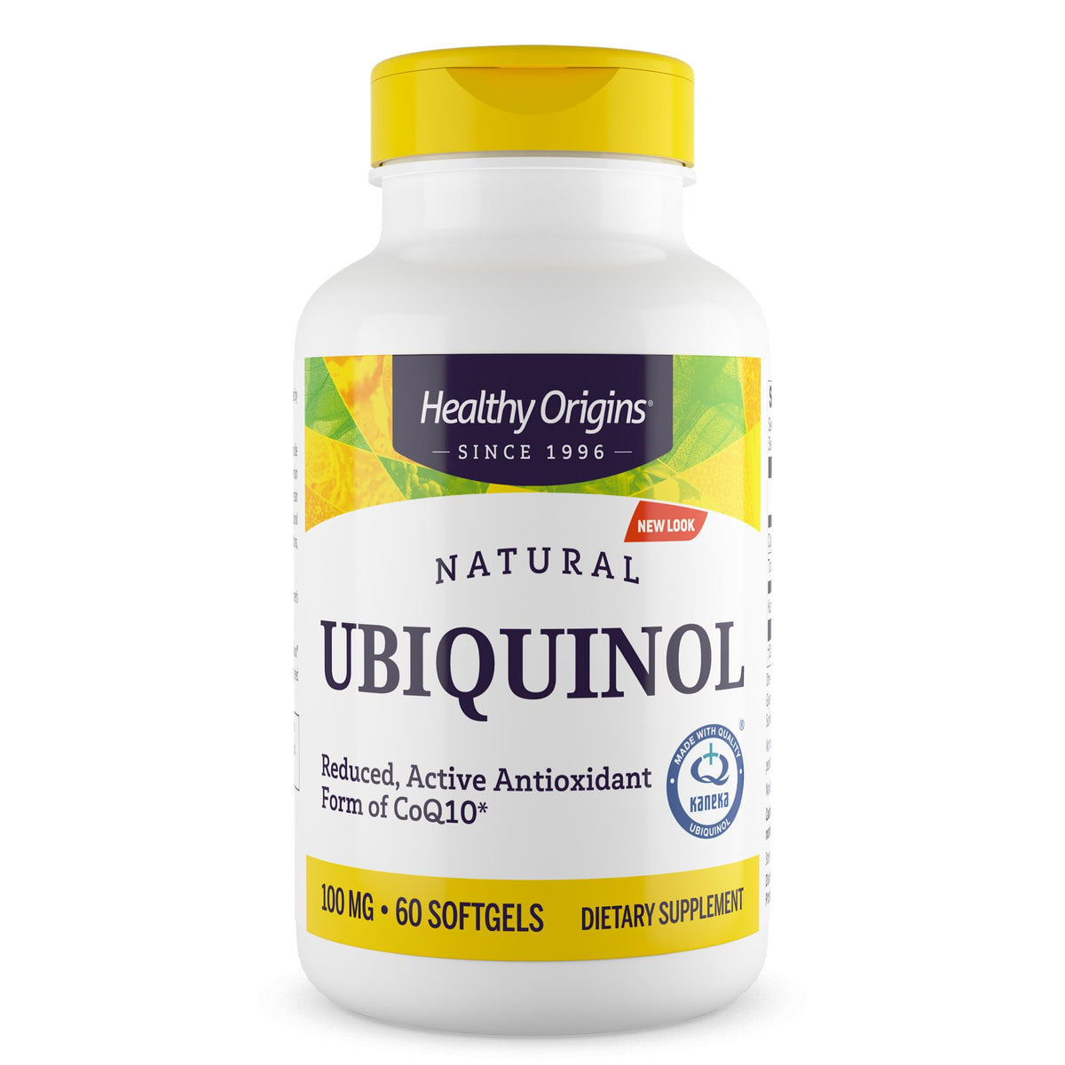Healthy Origins Ubiquinol 100 mg en botella blanda para apoyo diario de energía.