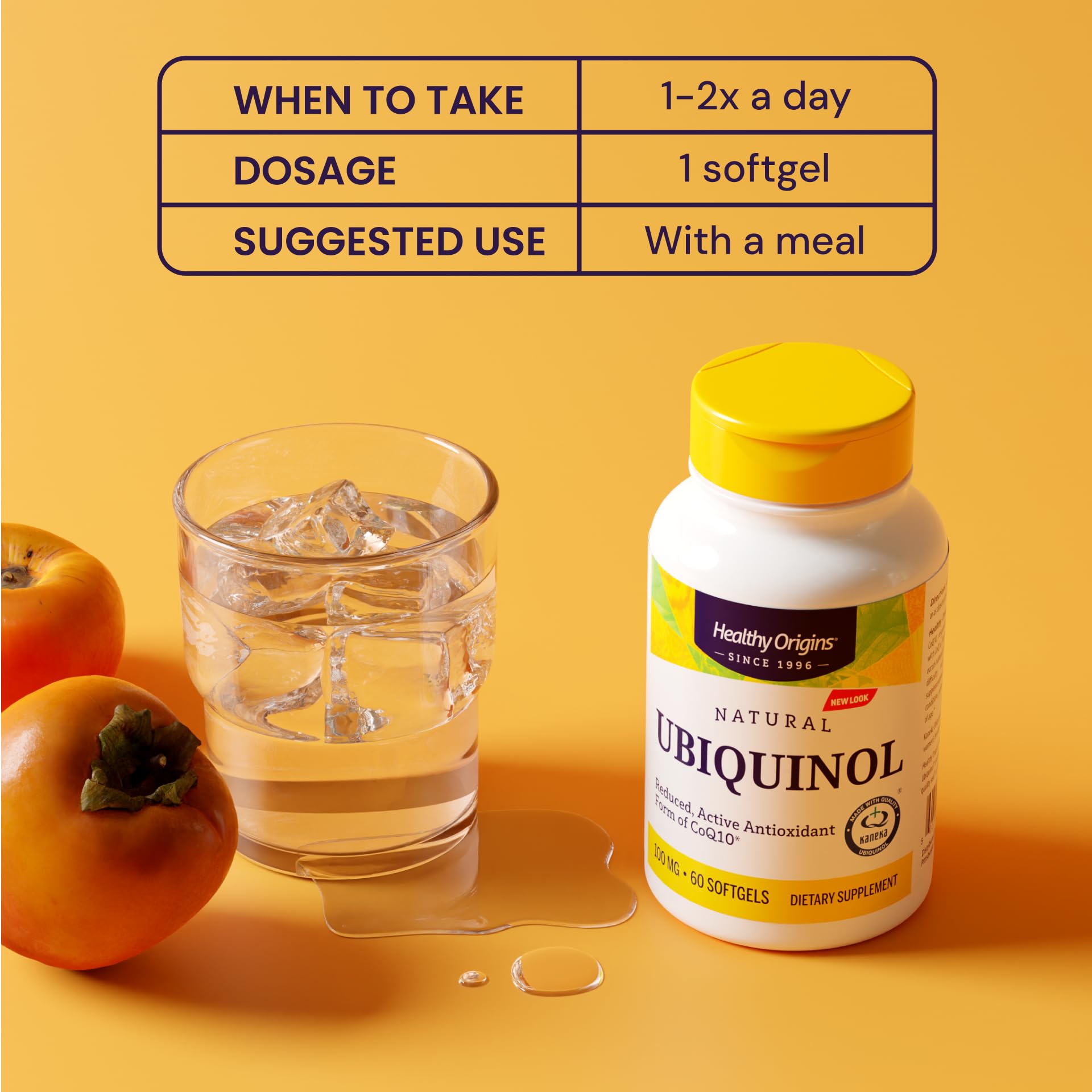 Empaque de Healthy Origins Ubiquinol 100 mg para control de calidad en Estados Unidos.