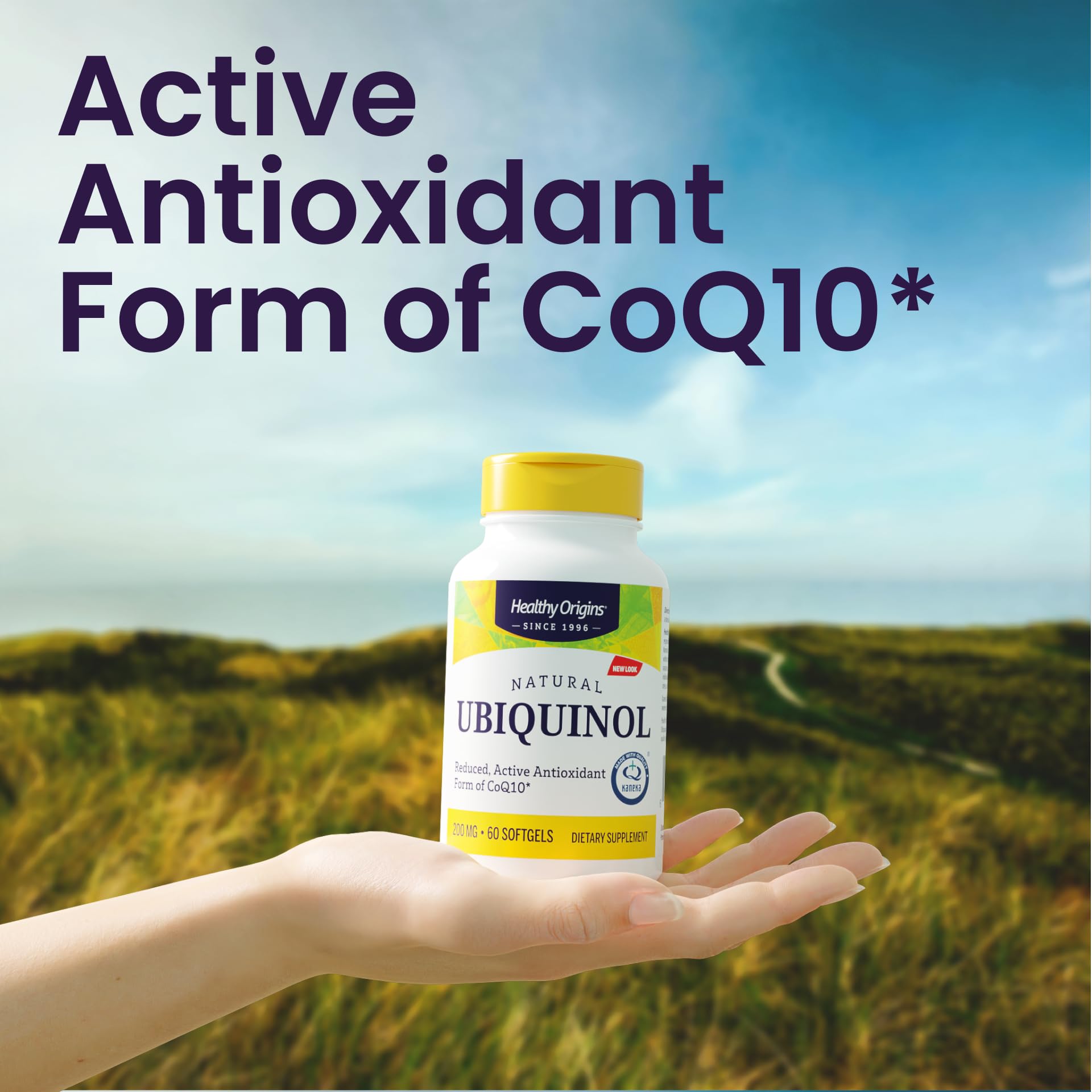Healthy Origins Ubiquinol empaque-caja: presentación estable y fácil de almacenar