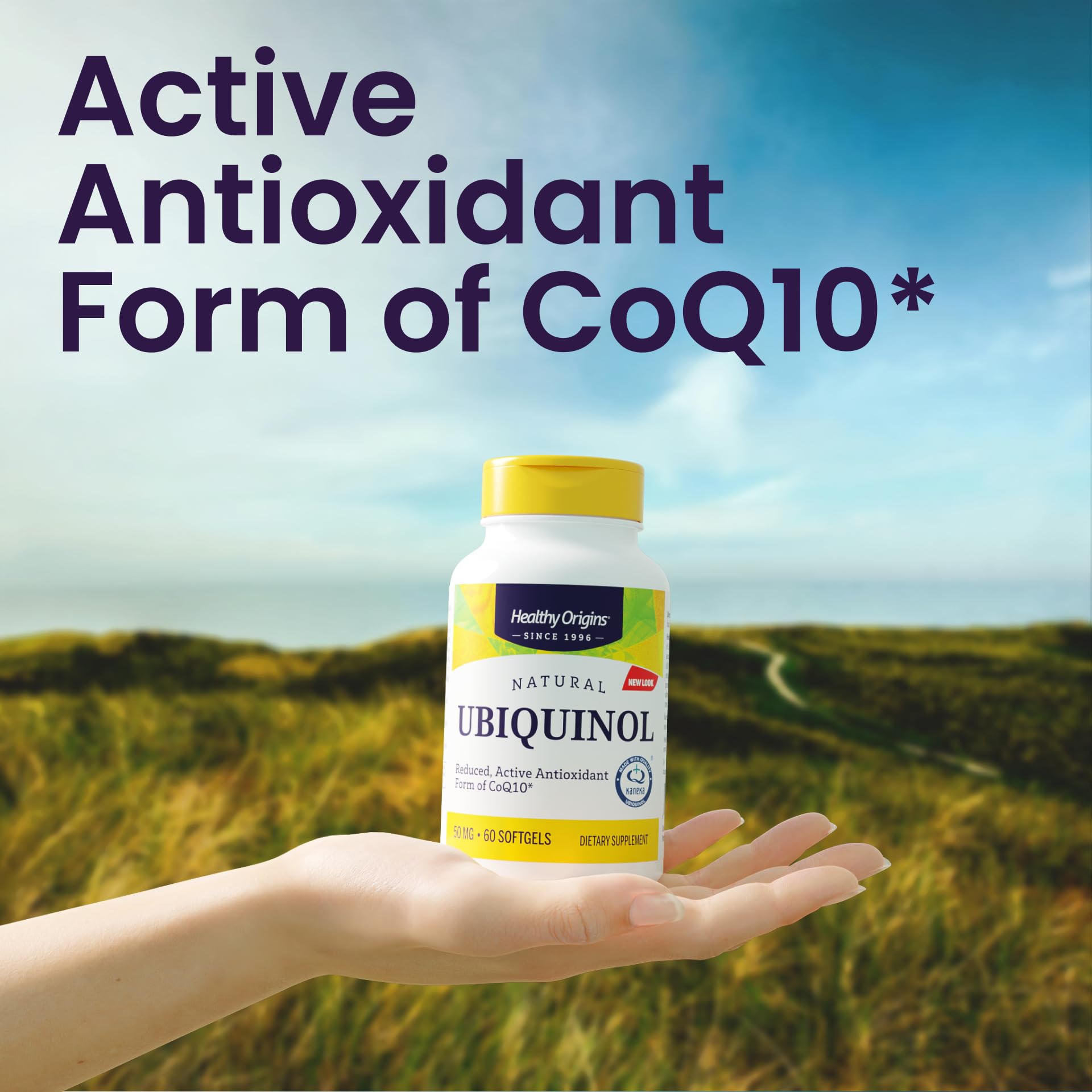 Healthy Origins Ubiquinol etiqueta: informacion clara de dosis y calidad.