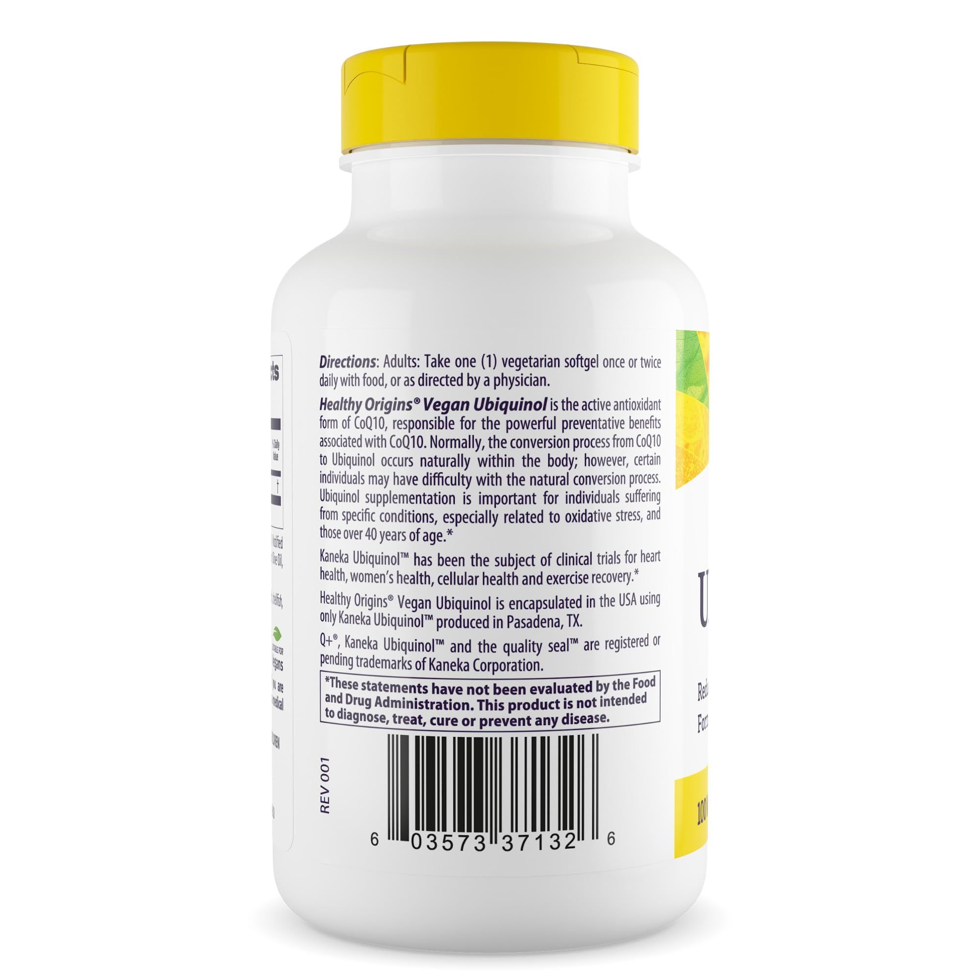 Healthy Origins ubiquinol vegano 100 mg tapa del frasco para uso diario
