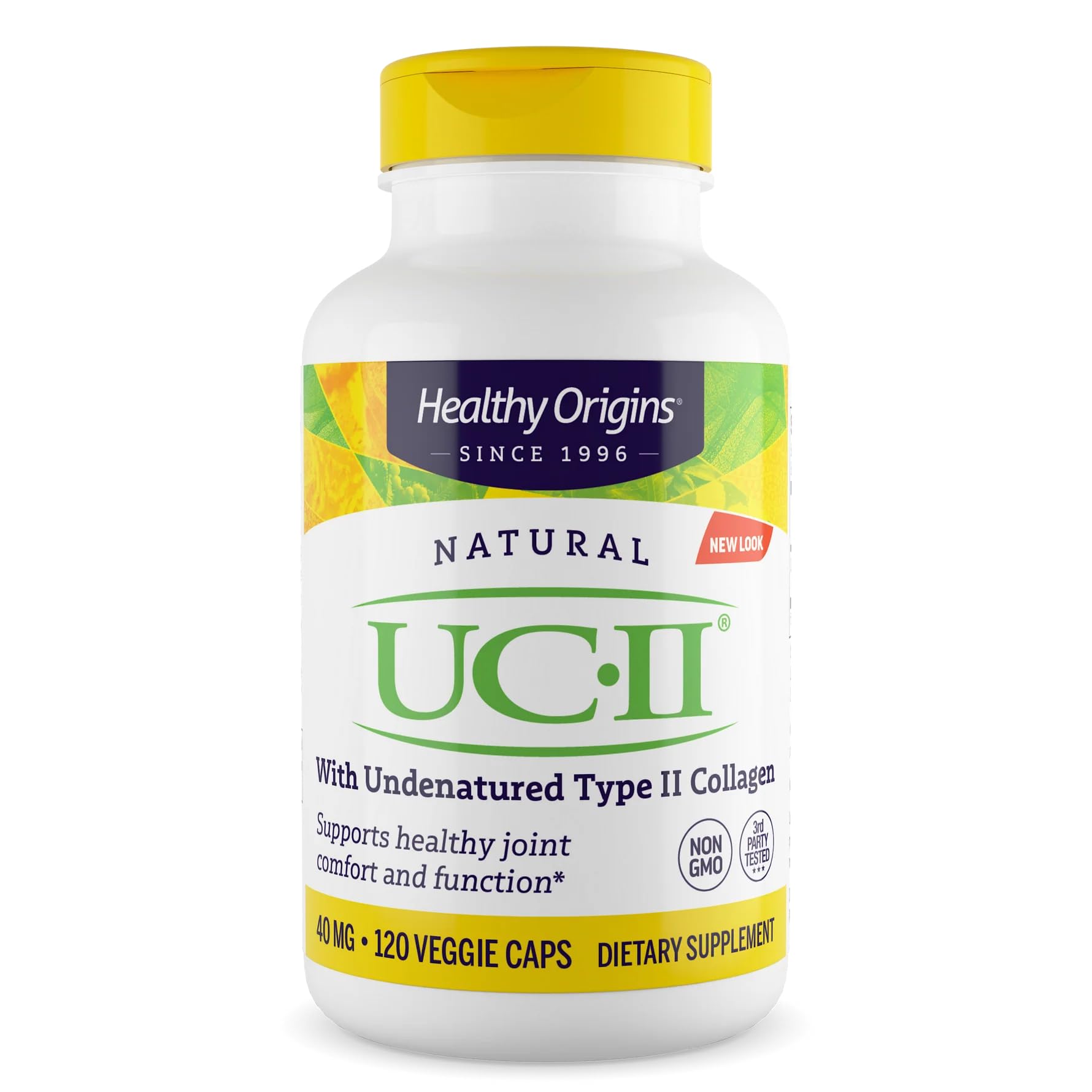 Healthy Origins UC-II 40 mg en botella para apoyo diario a las articulaciones.