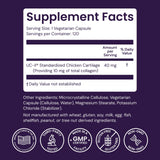 Etiqueta de Healthy Origins UC-II, detalle de colágeno tipo II no desnaturalizado.