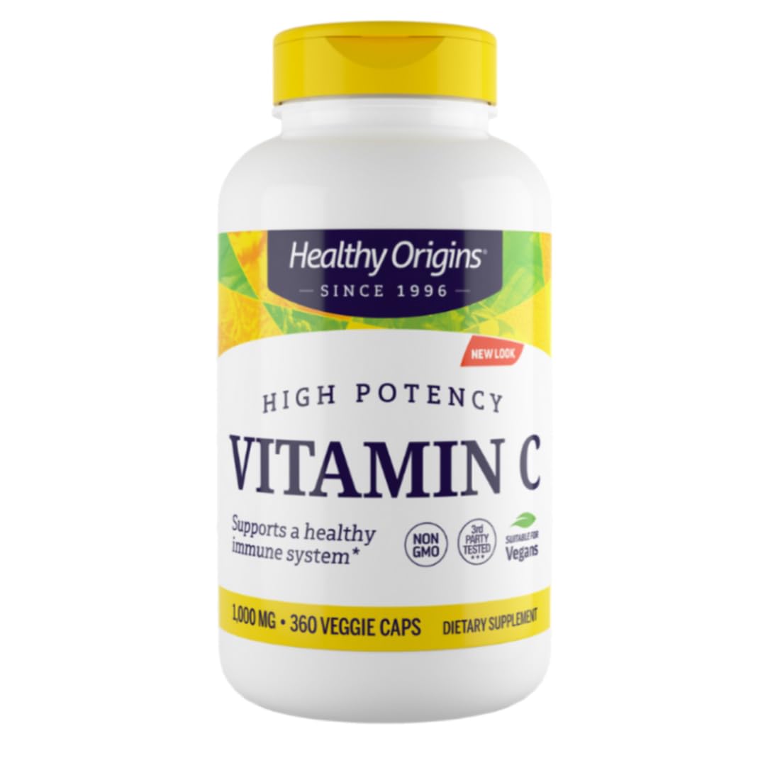 Healthy Origins Vitamina C 1000 mg en botella, soporte inmune diario.