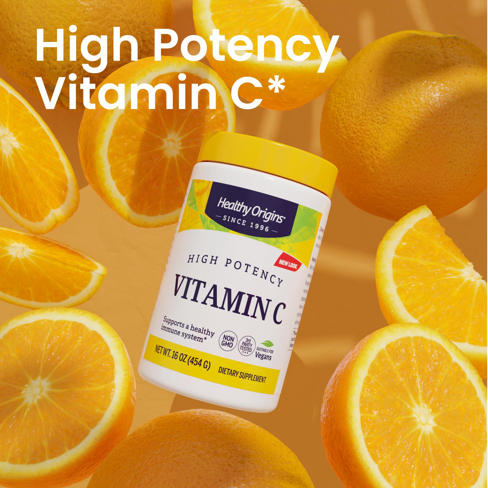 Cucharita o medidor mostrado junto al polvo de vitamina C de Healthy Origins