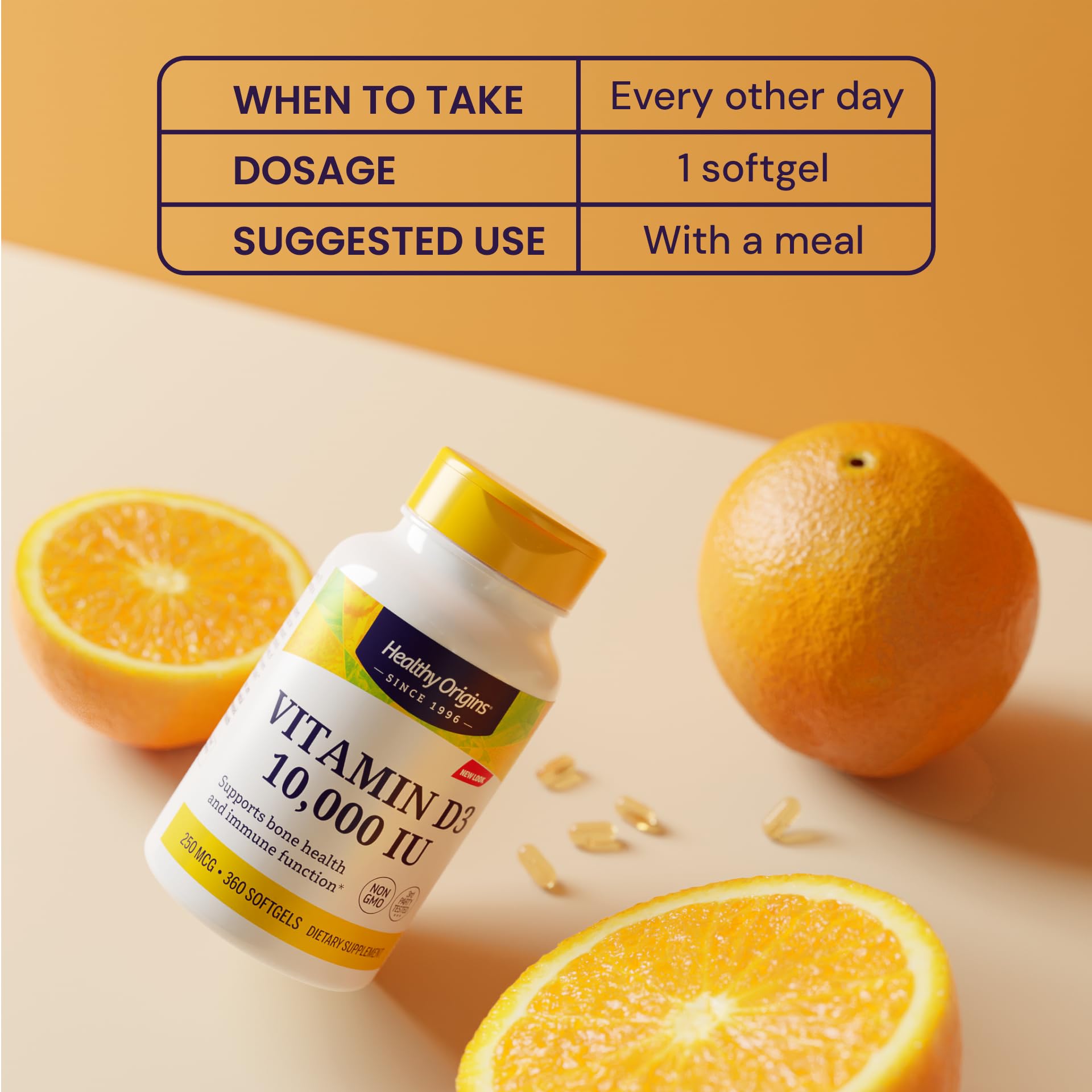 Healthy Origins Vitamina D3 10000 UI: envase práctico para entrega.