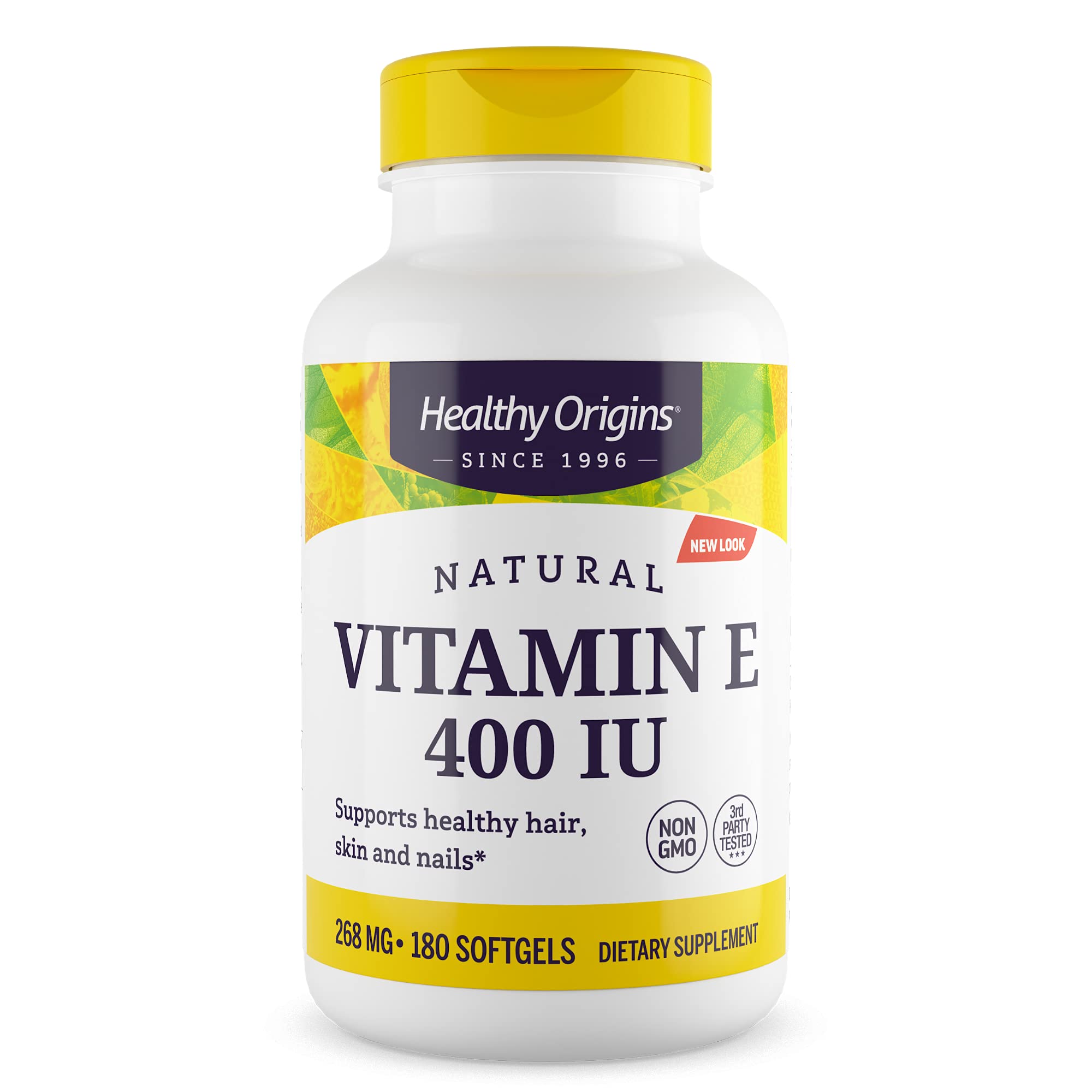 Healthy Origins Vitamina E 400 UI gel blando, ideal para el cuidado de la piel.