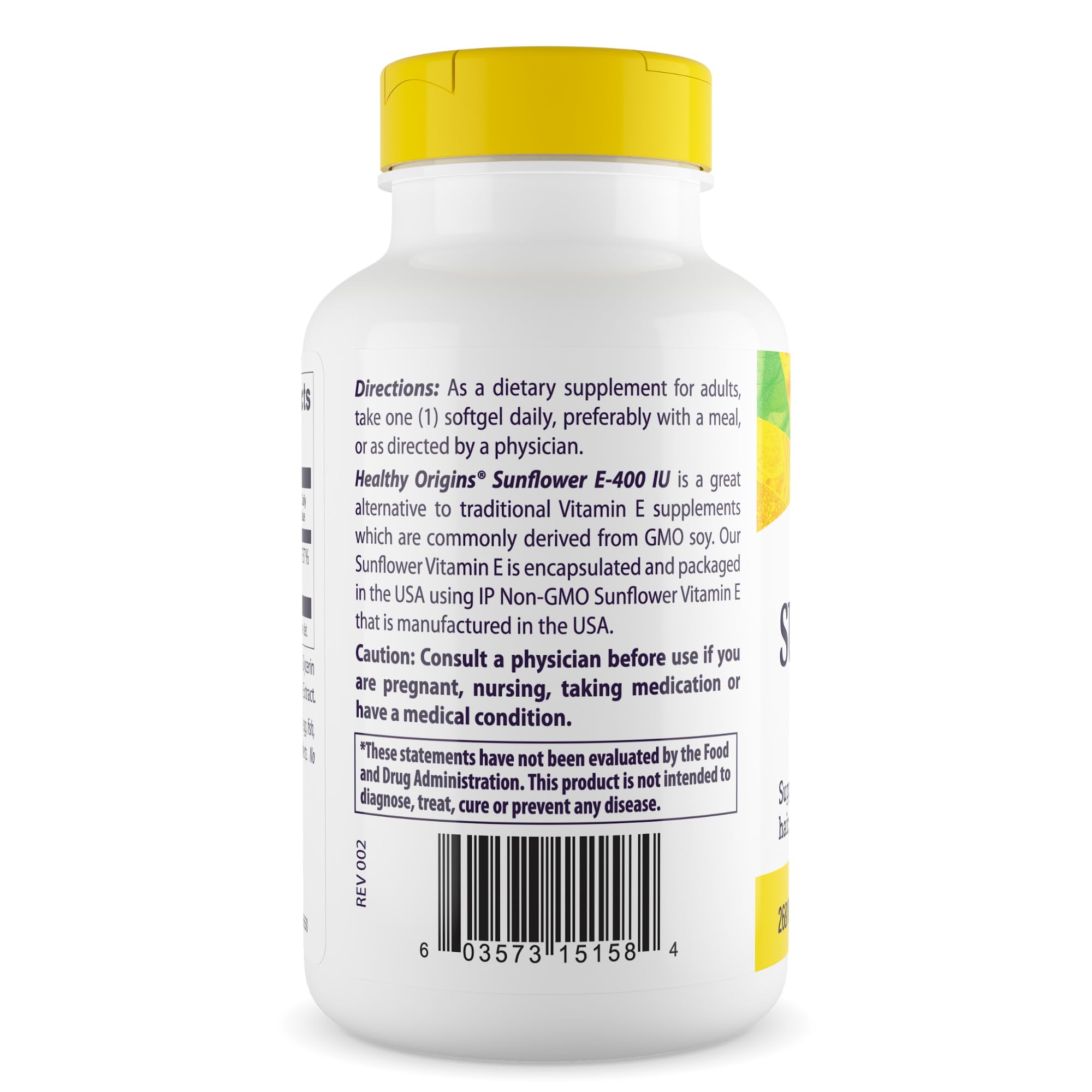 Healthy Origins Vitamina E de Girasol 400 UI, cápsulas, uso diario para uñas y piel
