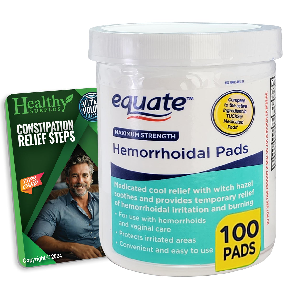 Healthy Surplus Equate: caja de almohadillas hemorroidales, fácil de usar en casa
