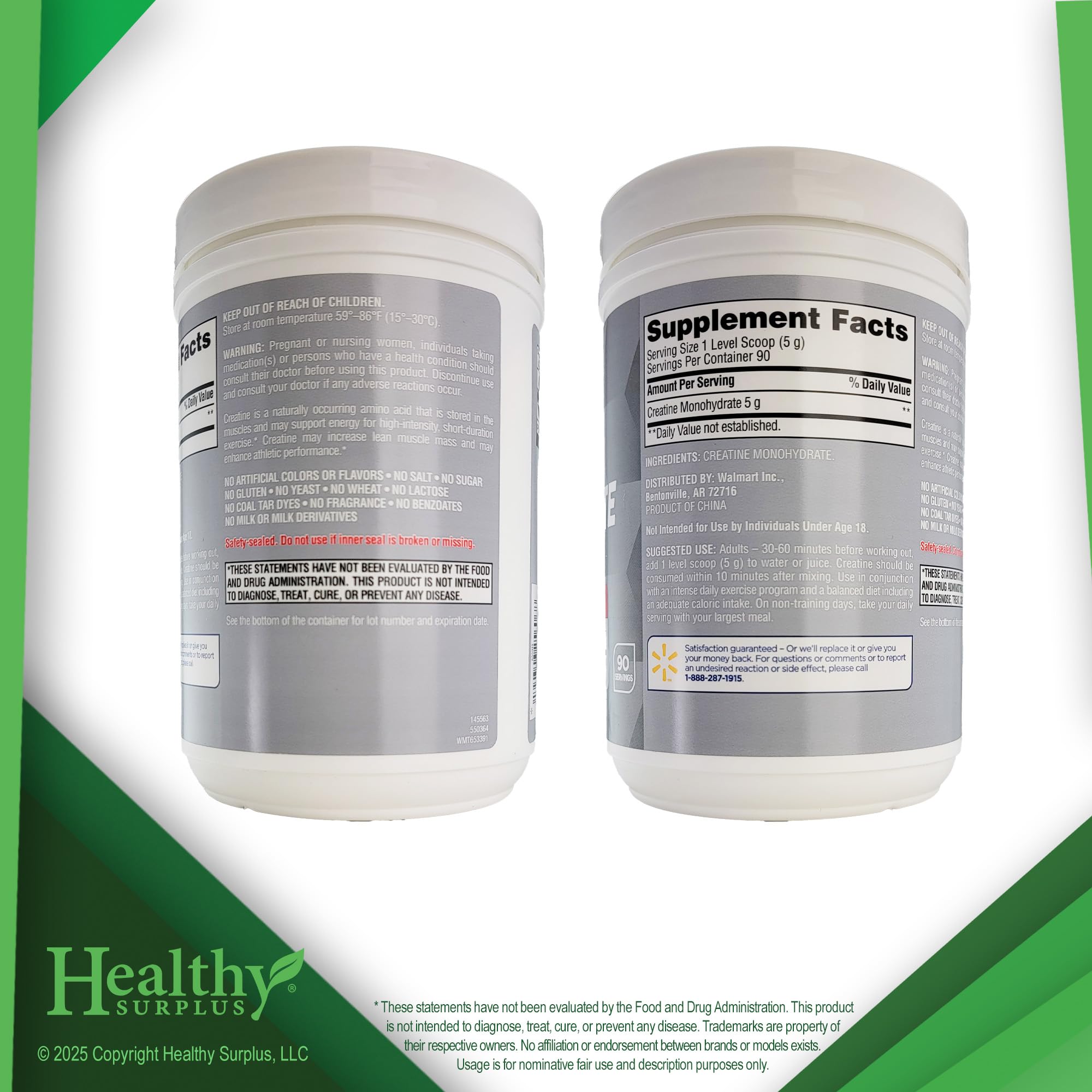 Healthy Surplus creatina monohidrato 450 g, etiqueta clara para mezclas rápidas.