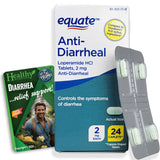 Healthy Surplus Equate Loperamida 2 mg, envase con 24 caplets para uso diario.